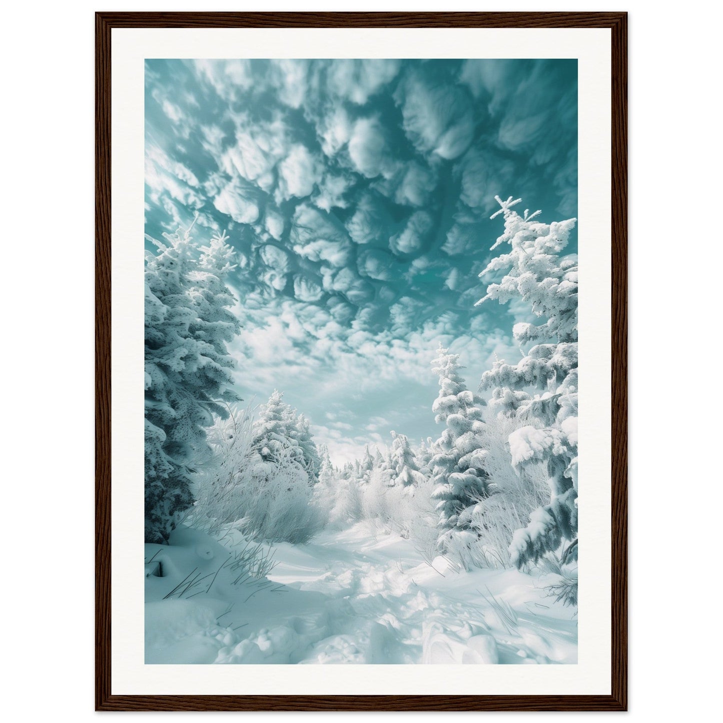 Poster Paysage Enneigé ( 45x60-cm-Bois-foncé)