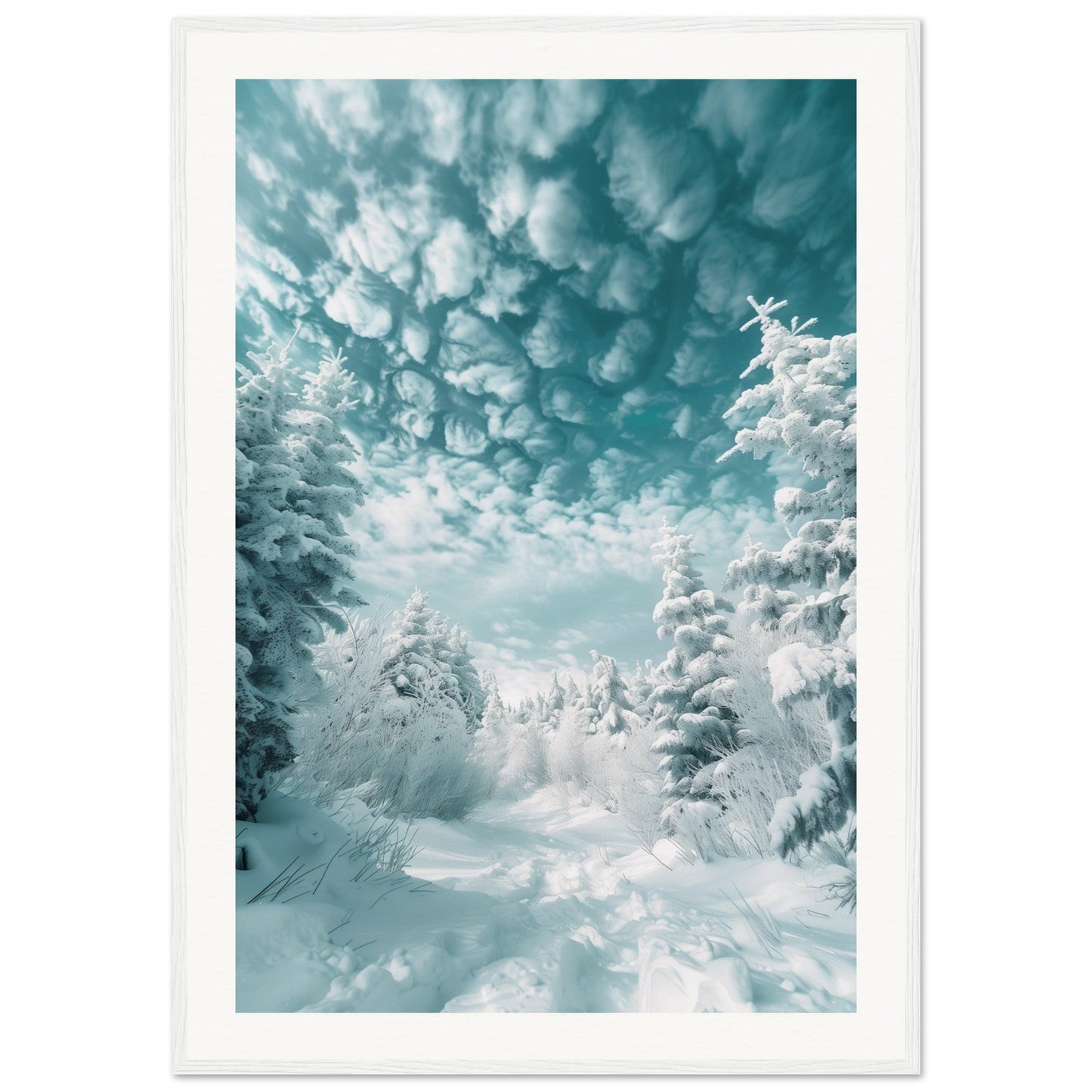 Poster Paysage Enneigé ( 70x100-cm-Bois-blanc)