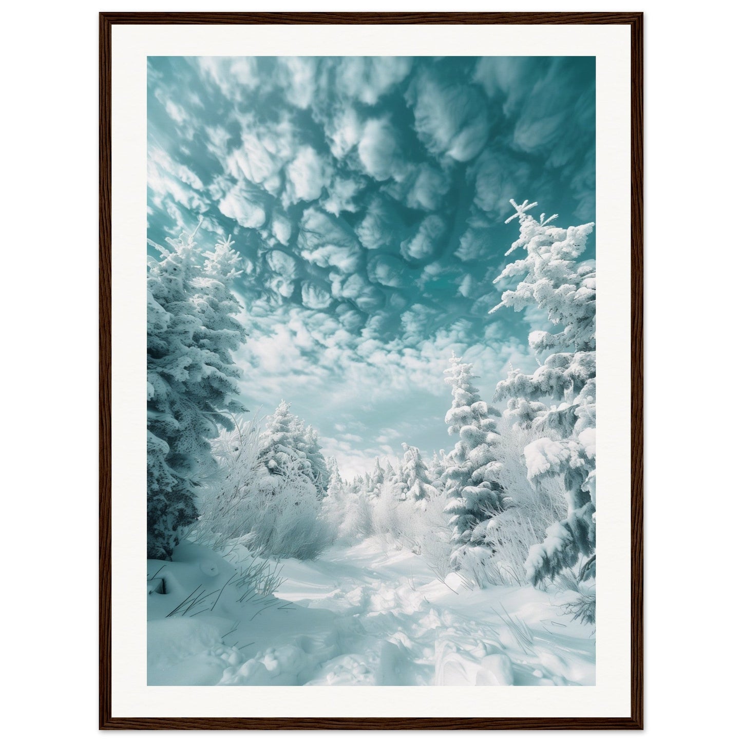 Poster Paysage Enneigé ( 60x80-cm-Bois-foncé)