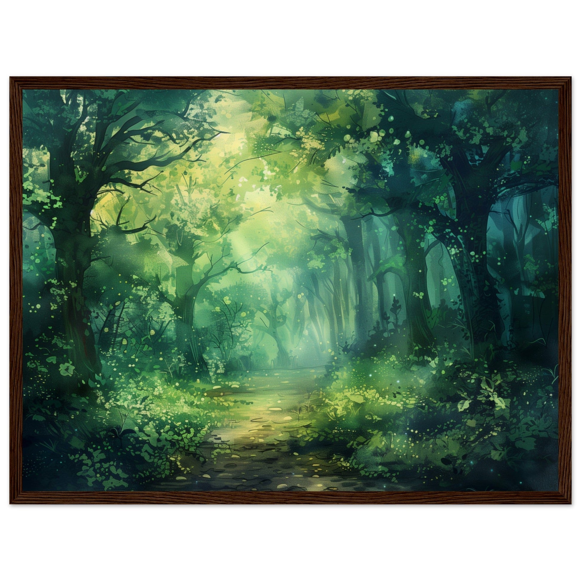 Poster Paysage Forêt ( 45x60-cm-Bois-foncé)