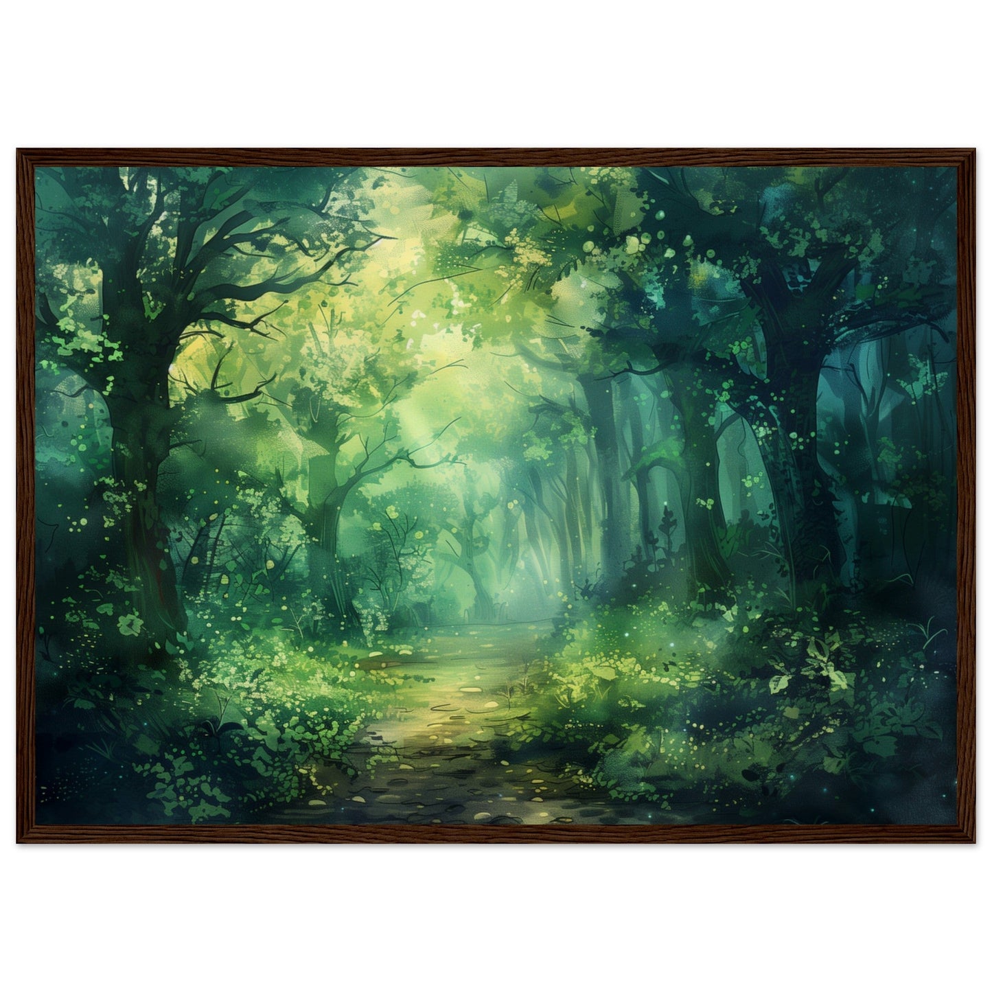 Poster Paysage Forêt ( 50x70-cm-Bois-foncé)