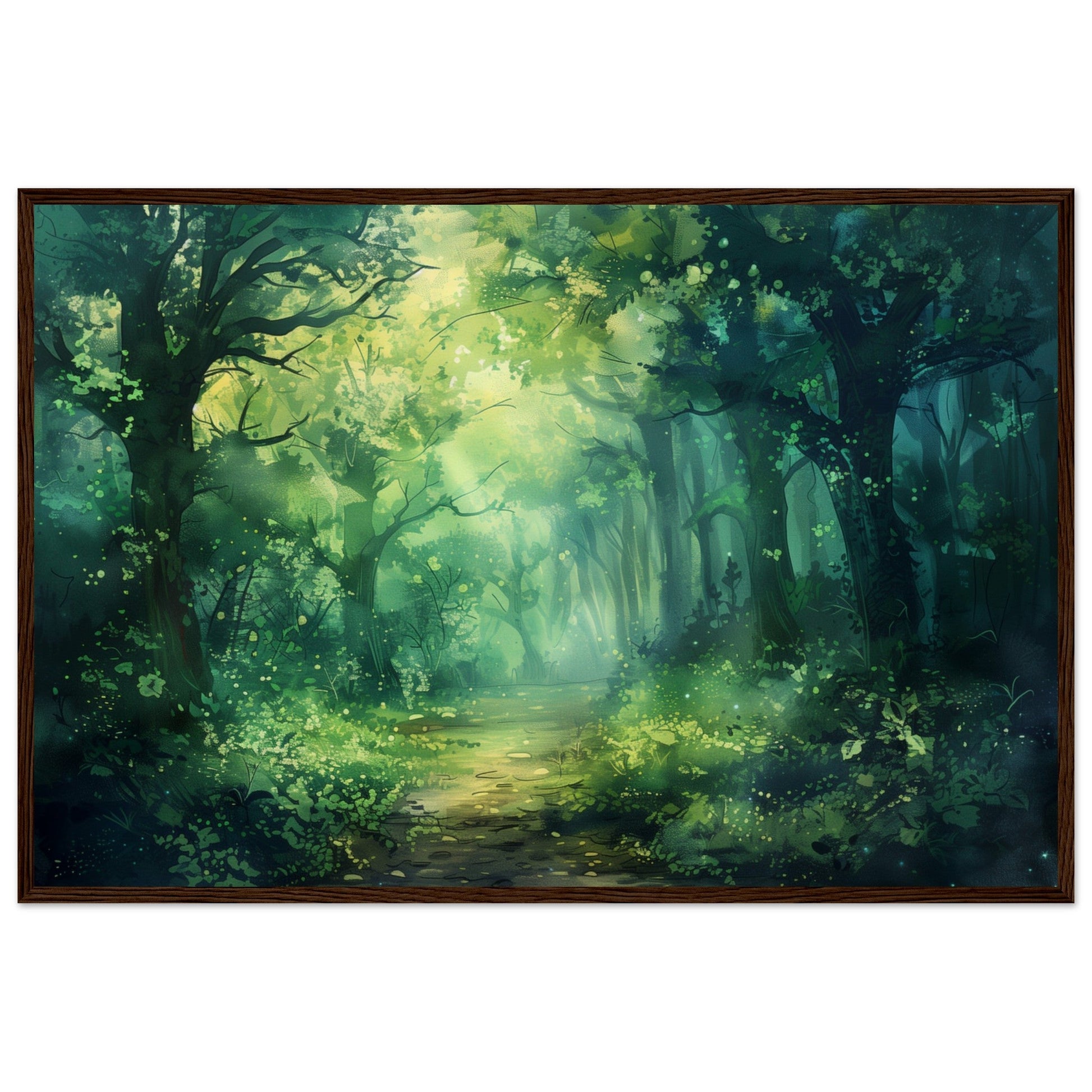 Poster Paysage Forêt ( 60x90-cm-Bois-foncé)