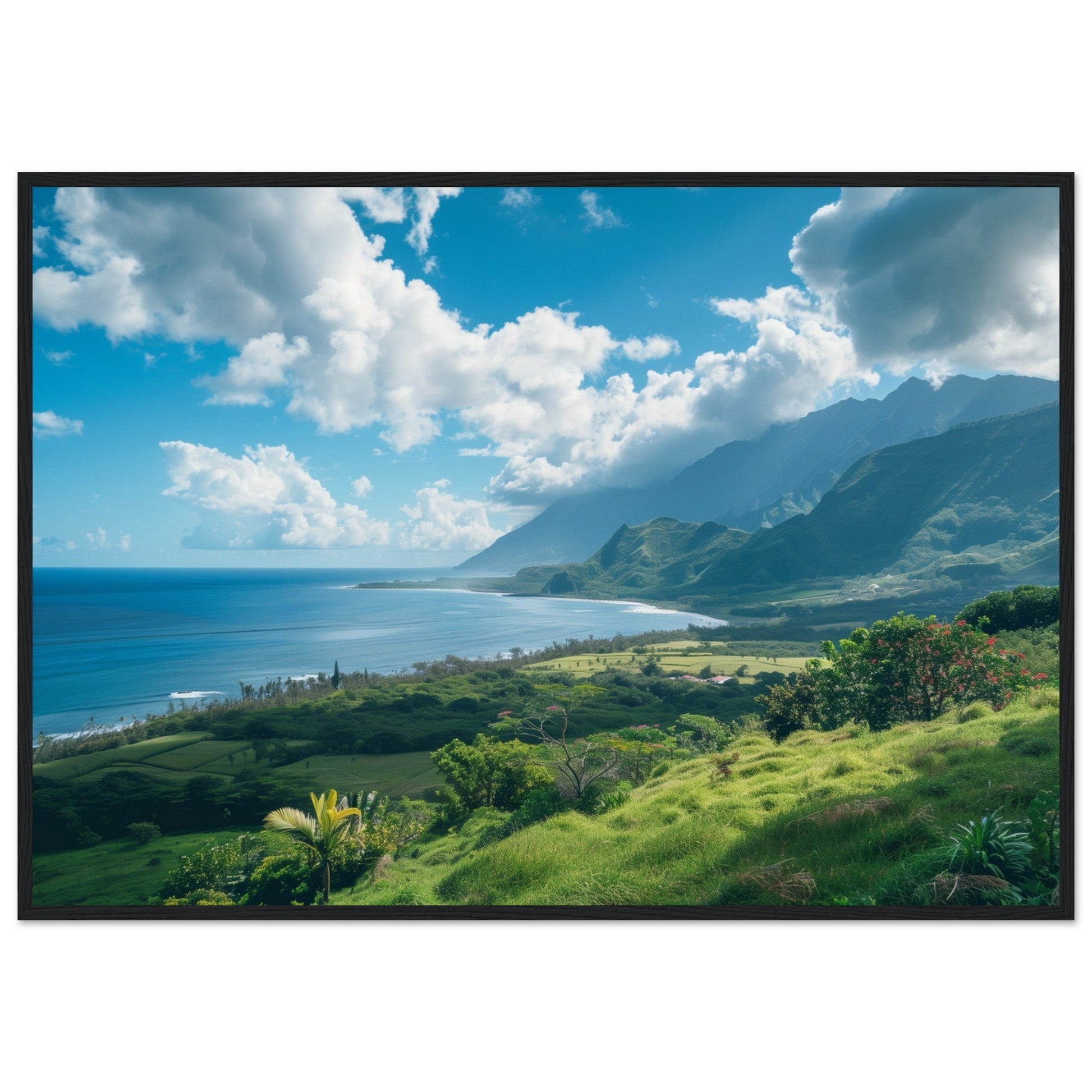 Poster Paysage Île de La Réunion ( 70x100-cm-Bois-noir)