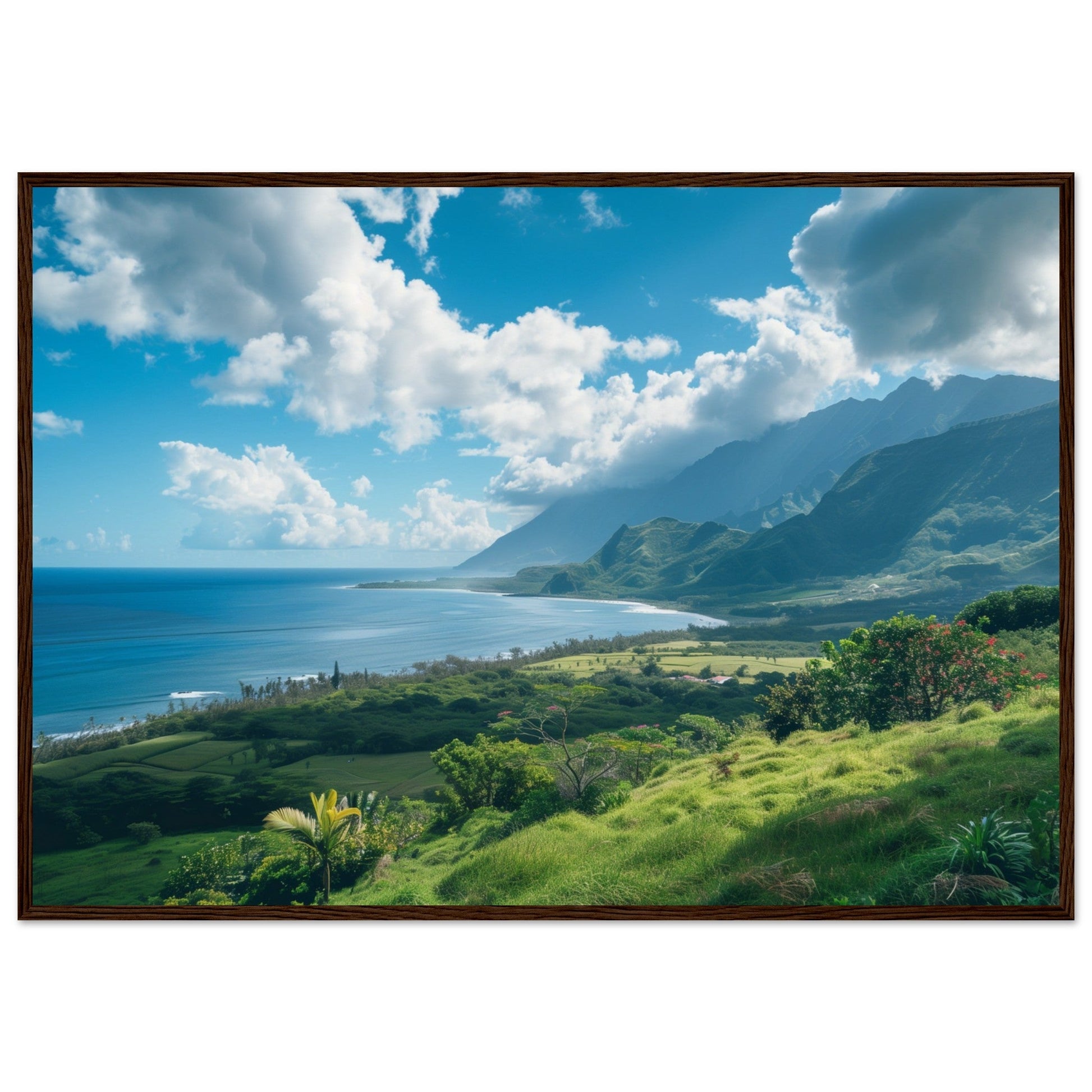 Poster Paysage Île de La Réunion ( 70x100-cm-Bois-foncé)