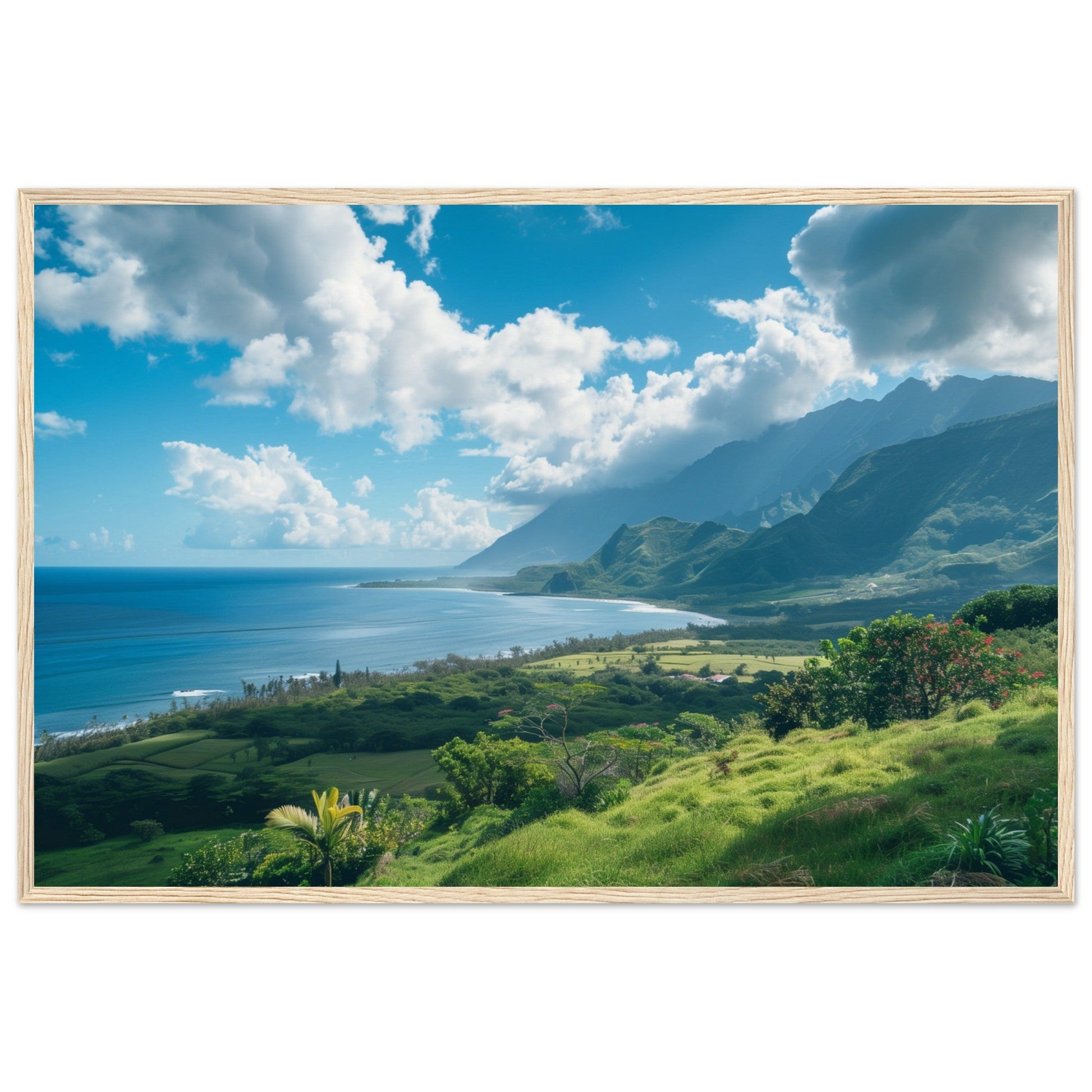 Poster Paysage Île de La Réunion ( 60x90-cm-Bois-clair)