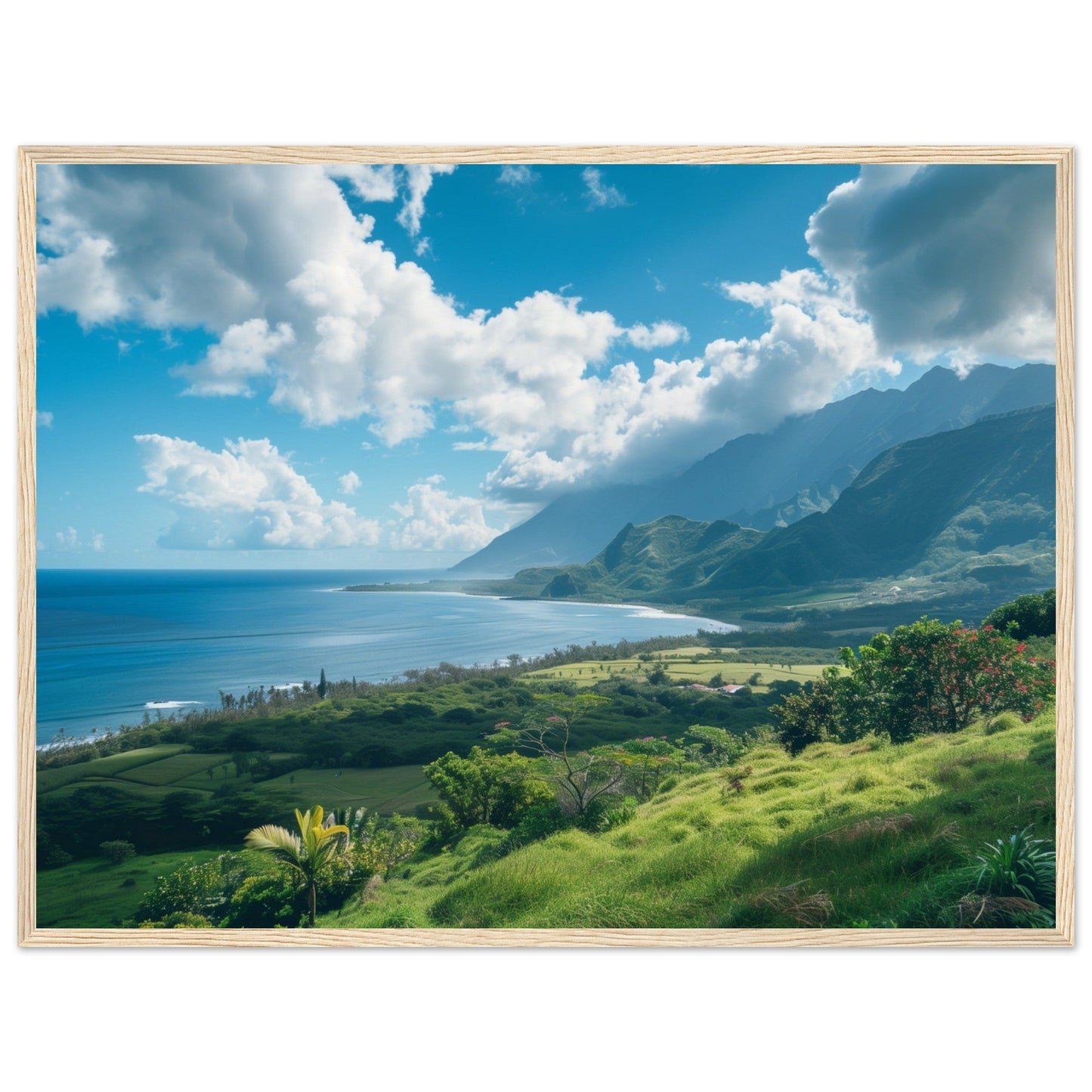 Poster Paysage Île de La Réunion ( 60x80-cm-Bois-clair)