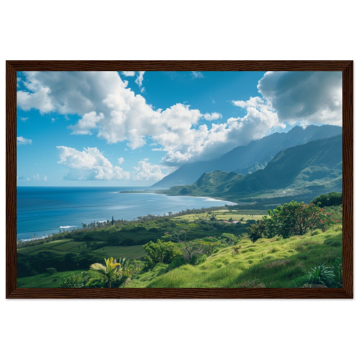 Poster Paysage Île de La Réunion ( 30x45-cm-Bois-foncé)