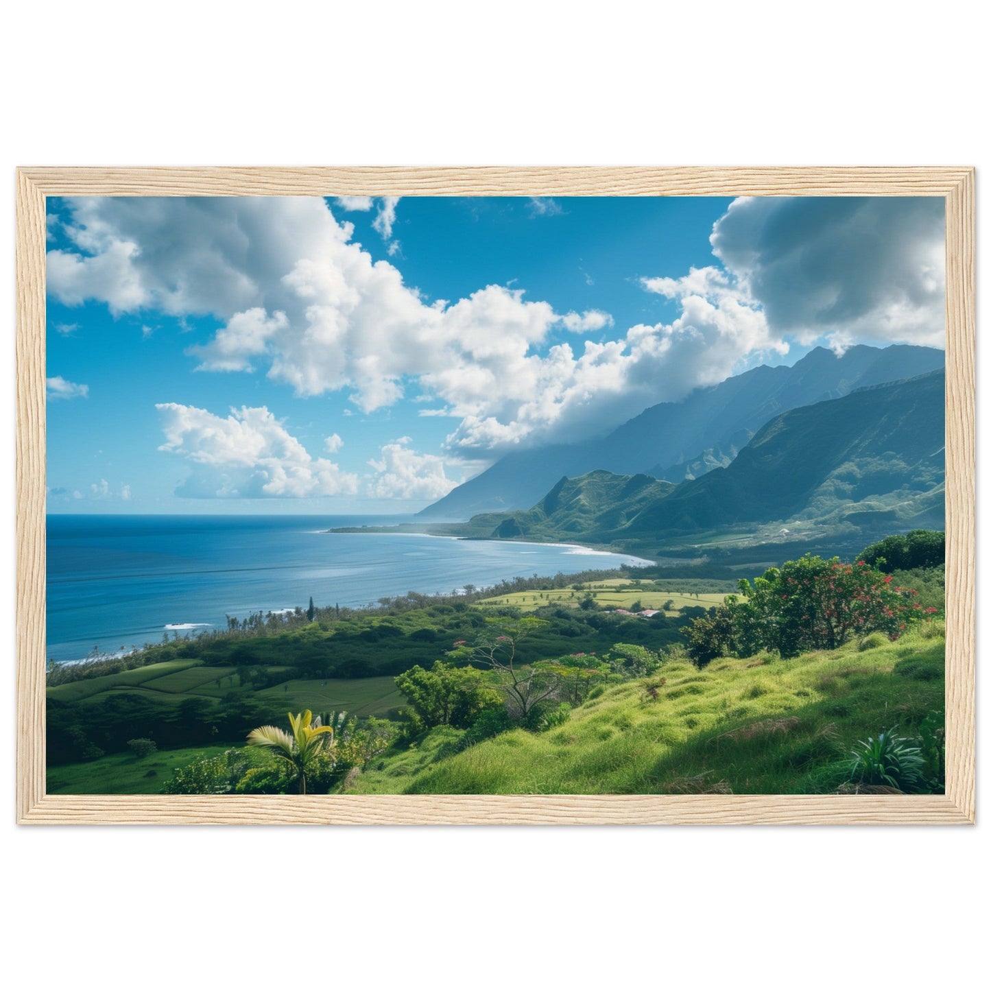 Poster Paysage Île de La Réunion ( 30x45-cm-Bois-clair)