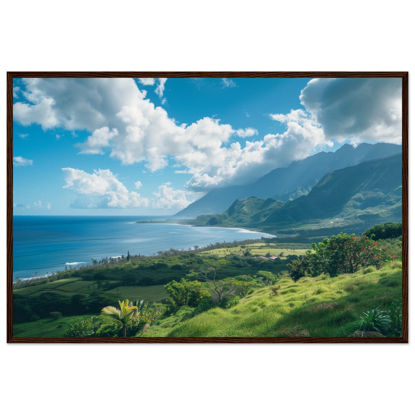 Poster Paysage Île de La Réunion ( 60x90-cm-Bois-foncé)