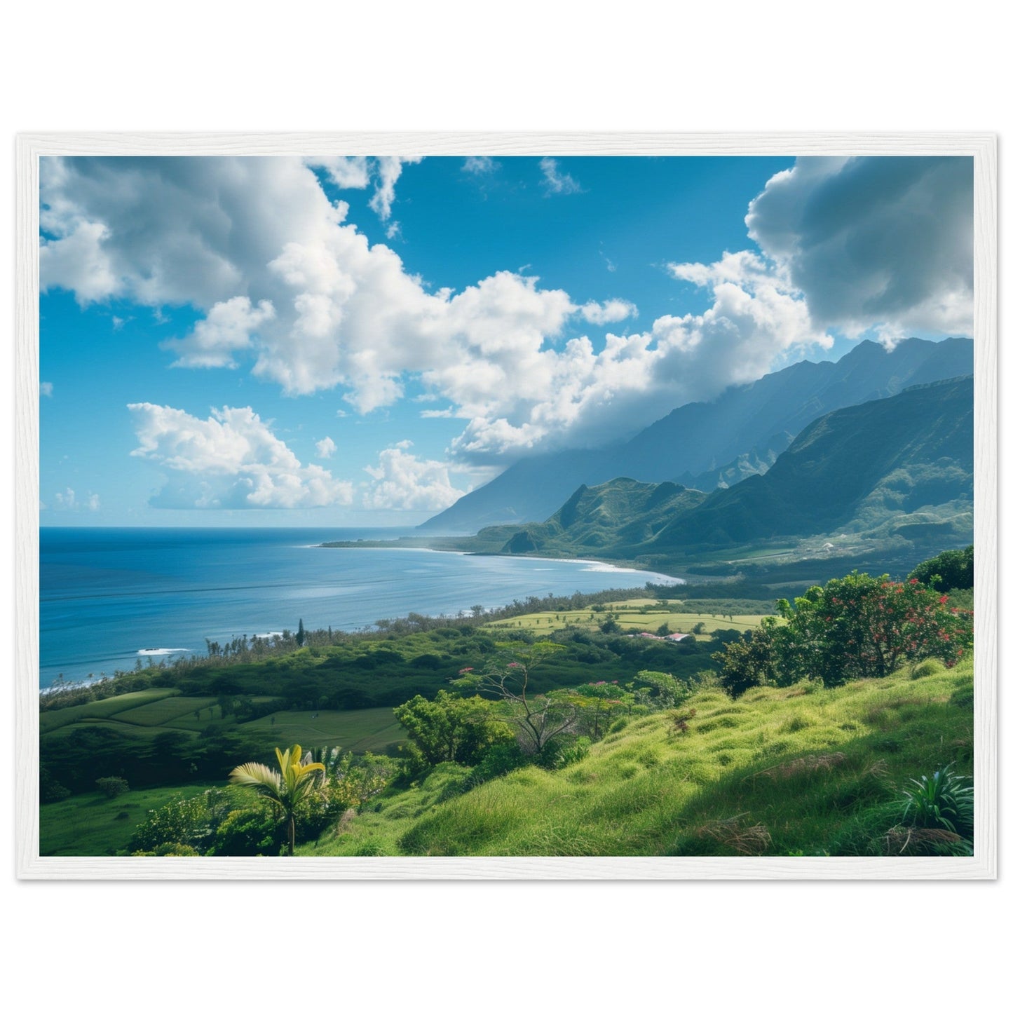 Poster Paysage Île de La Réunion ( 45x60-cm-Bois-blanc)