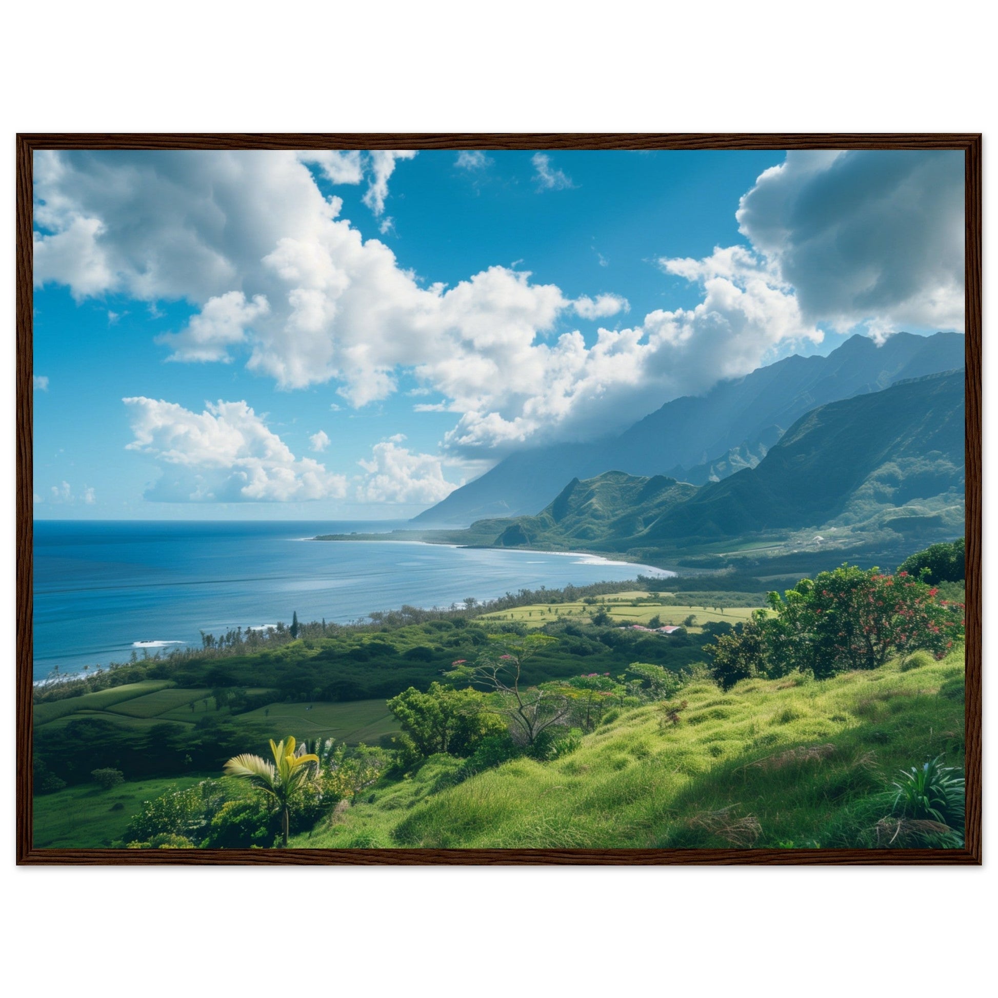 Poster Paysage Île de La Réunion ( 60x80-cm-Bois-foncé)