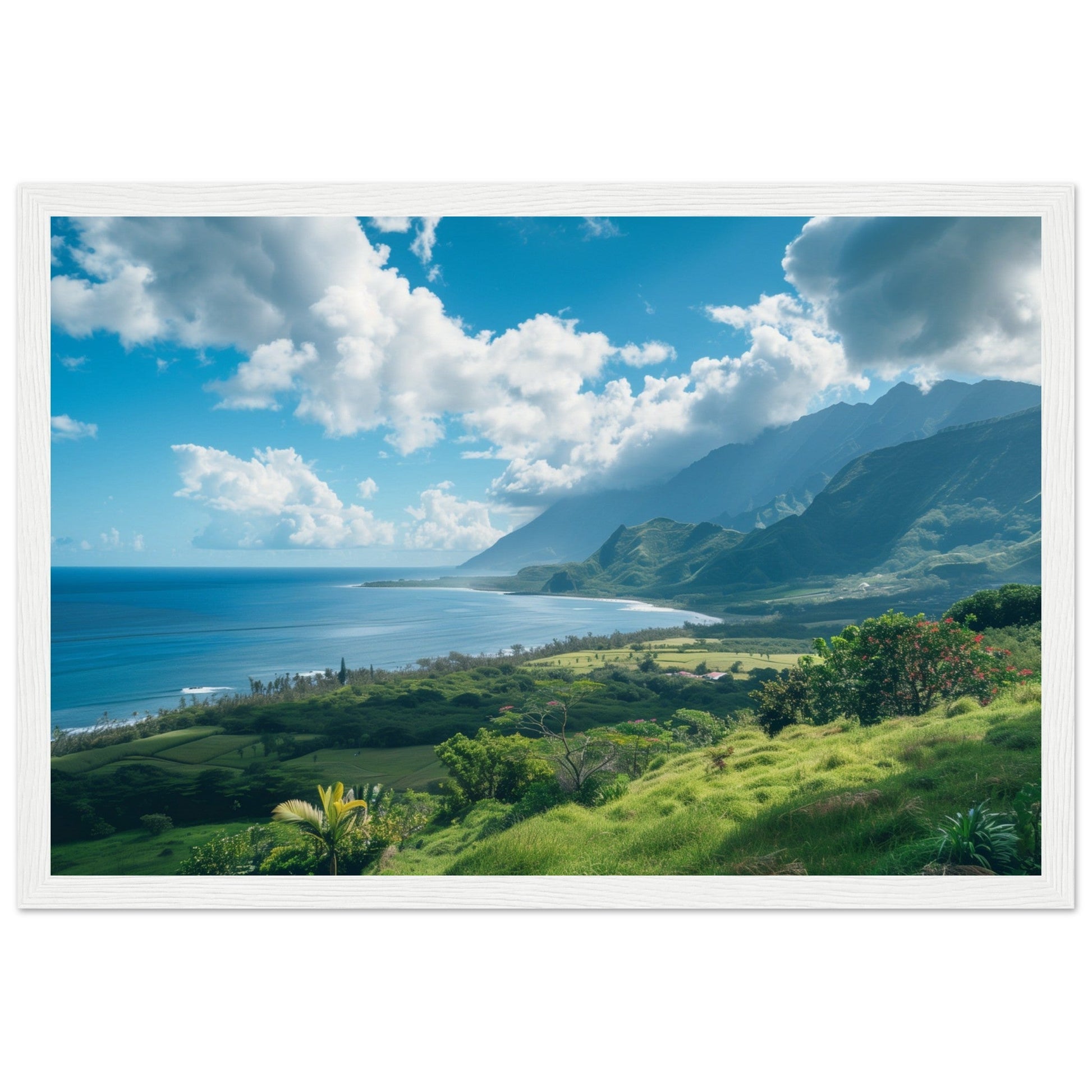 Poster Paysage Île de La Réunion ( 30x45-cm-Bois-blanc)