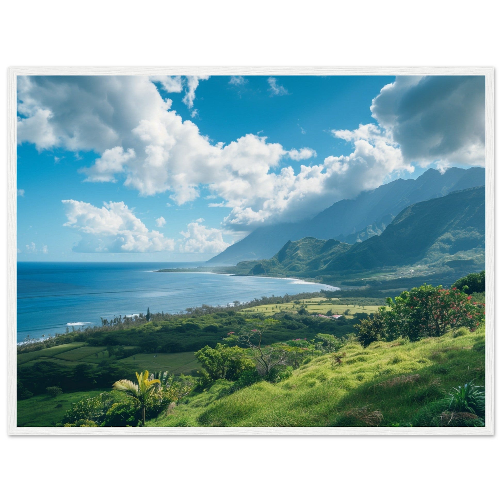 Poster Paysage Île de La Réunion ( 60x80-cm-Bois-blanc)