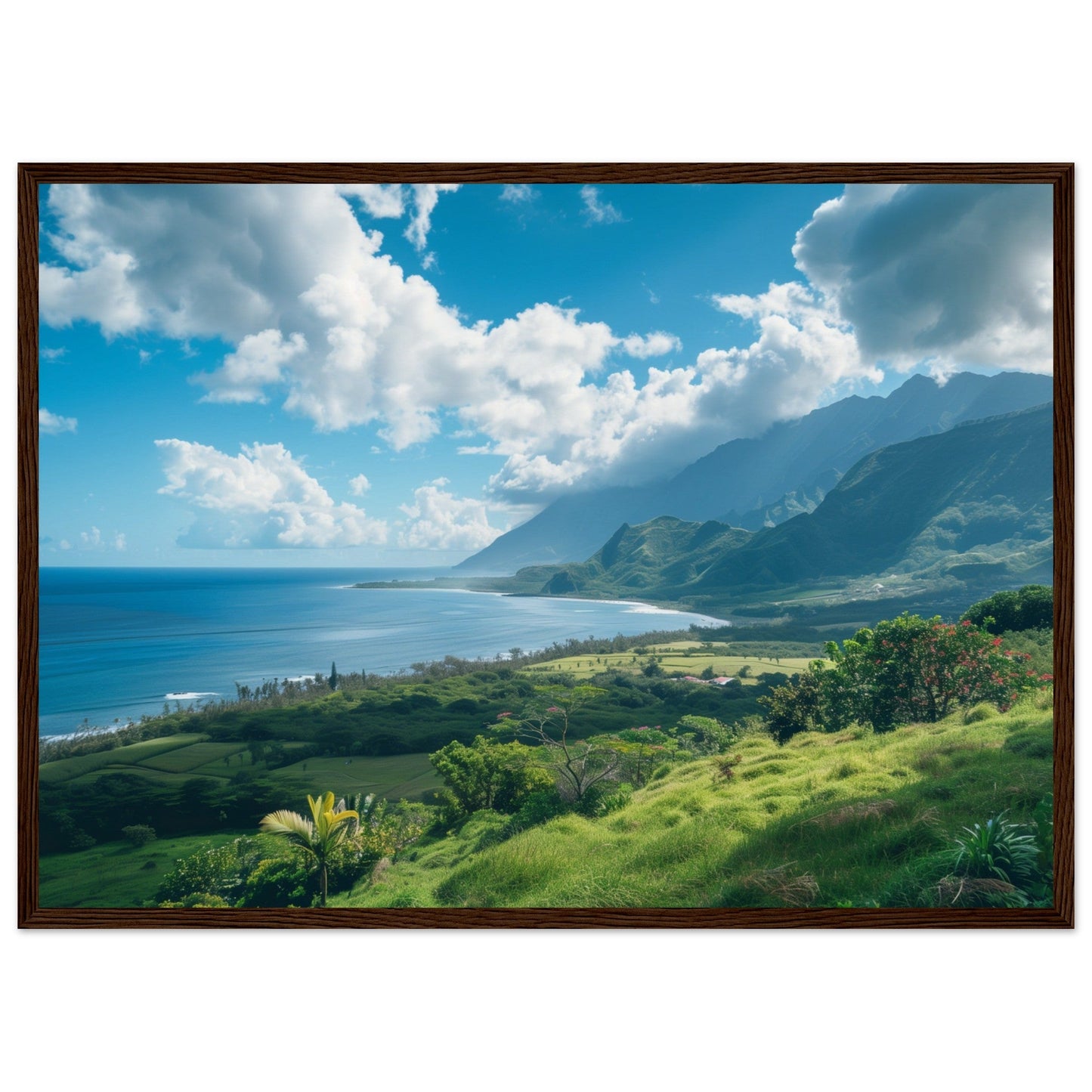 Poster Paysage Île de La Réunion ( 50x70-cm-Bois-foncé)