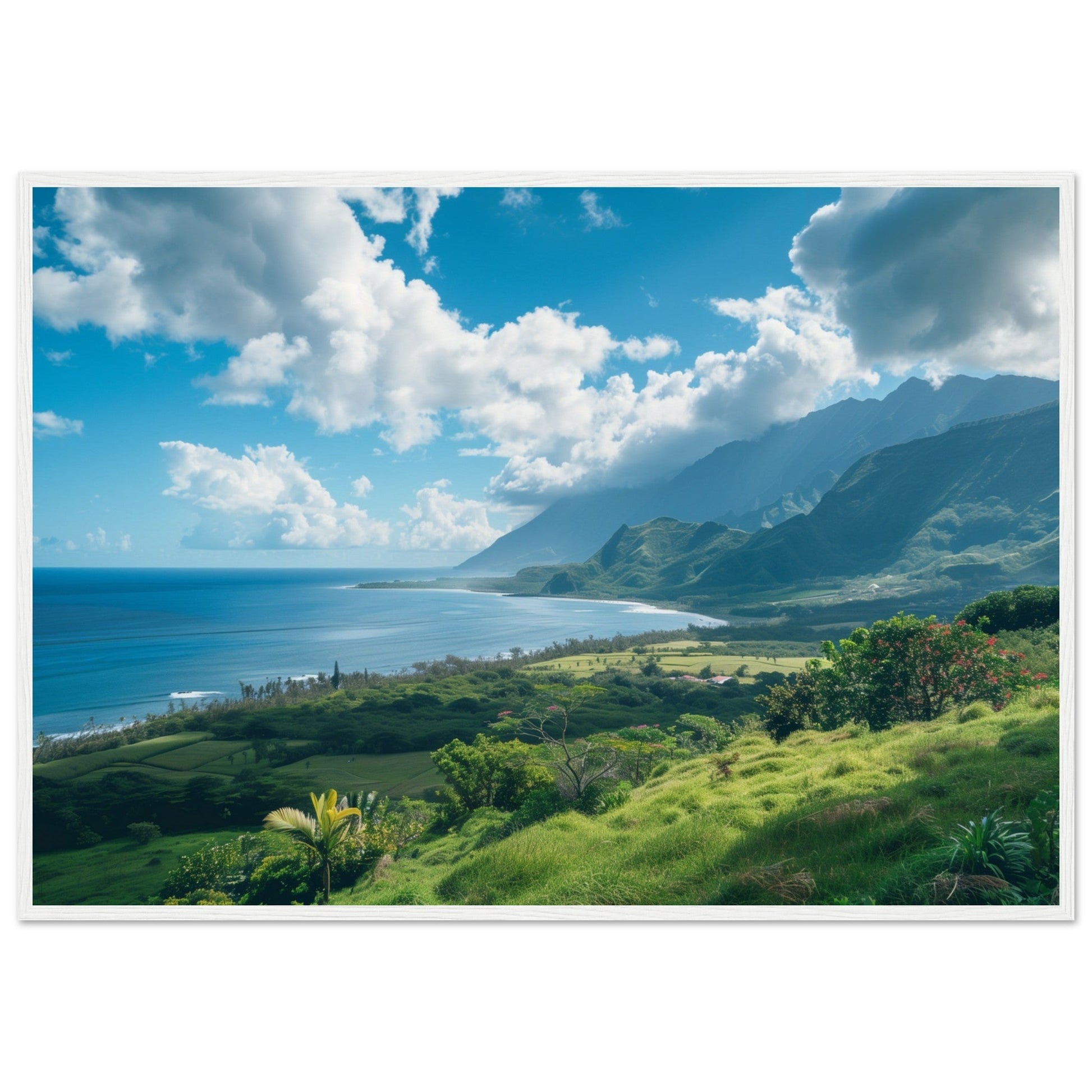 Poster Paysage Île de La Réunion ( 70x100-cm-Bois-blanc)