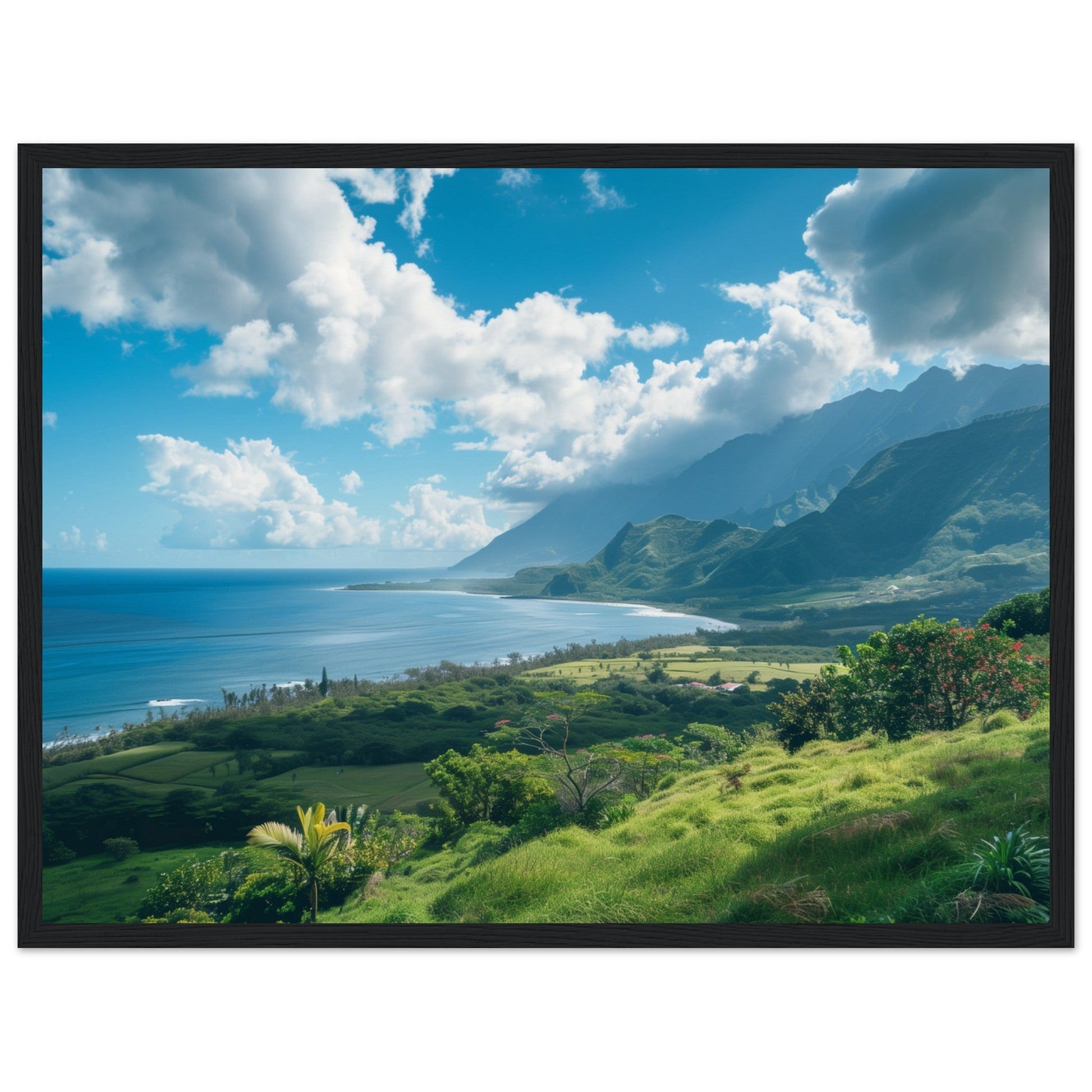 Poster Paysage Île de La Réunion ( 45x60-cm-Bois-noir)