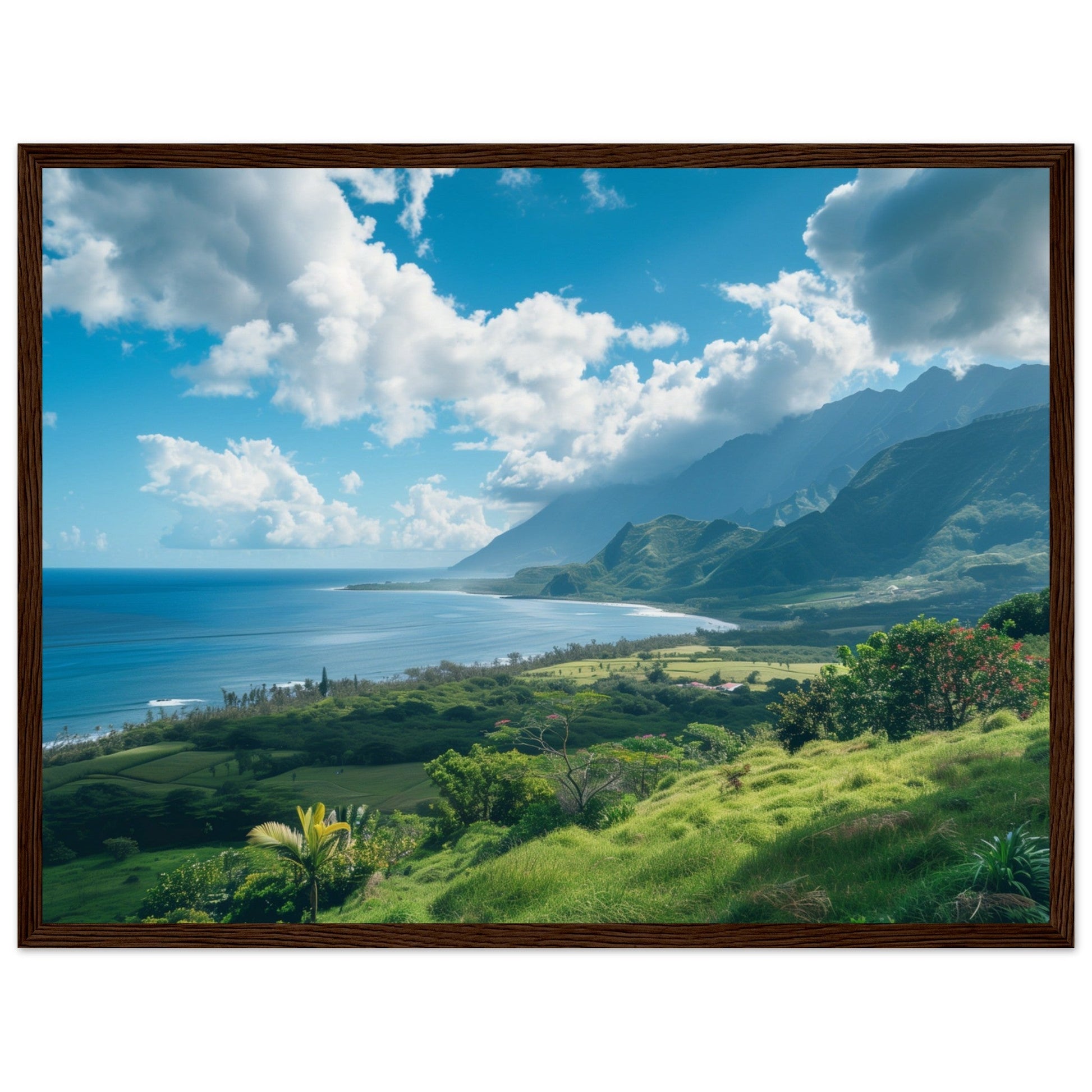 Poster Paysage Île de La Réunion ( 45x60-cm-Bois-foncé)