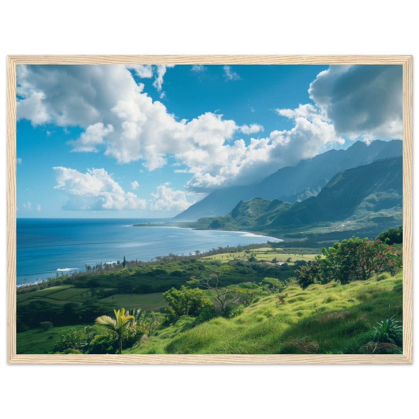 Poster Paysage Île de La Réunion ( 45x60-cm-Bois-clair)