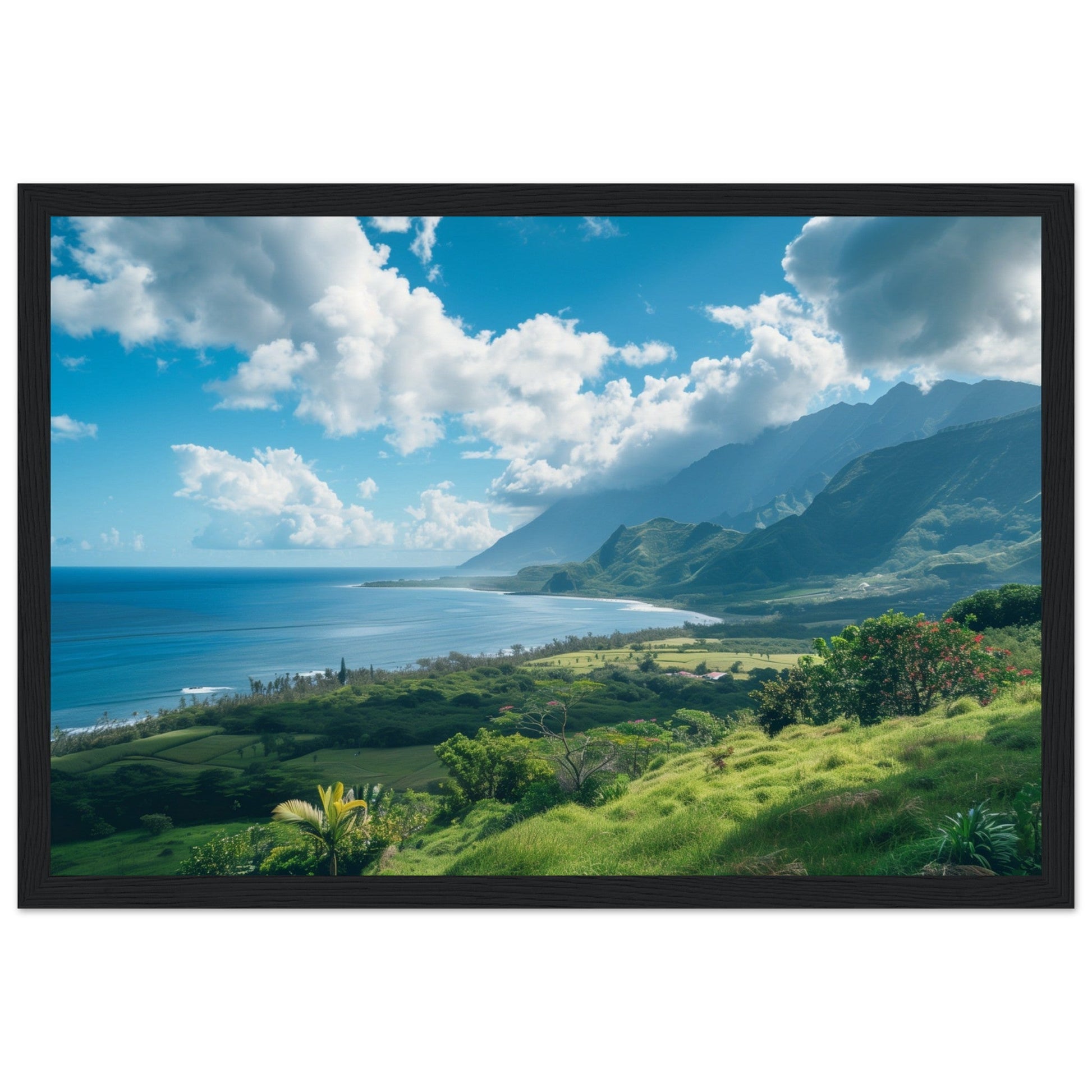 Poster Paysage Île de La Réunion ( 30x45-cm-Bois-noir)