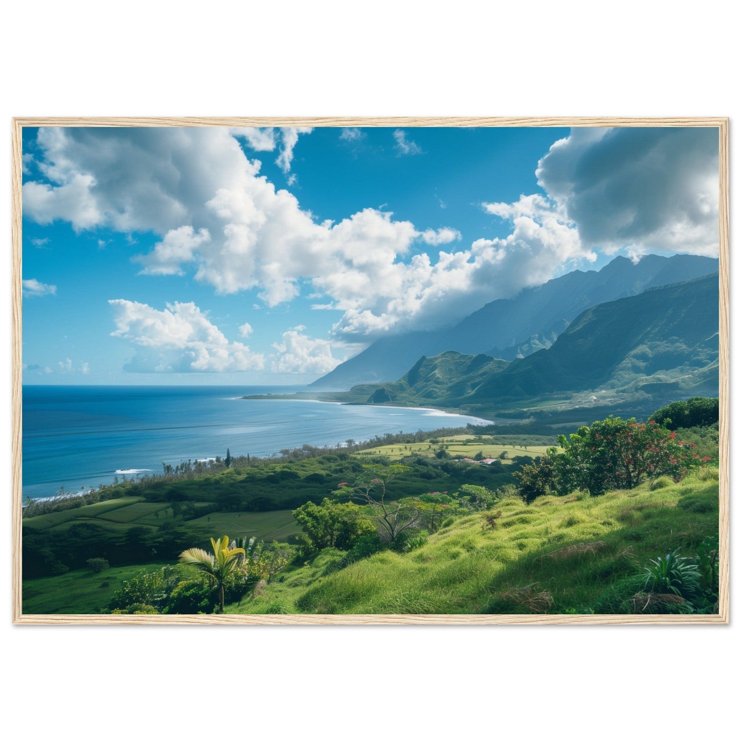 Poster Paysage Île de La Réunion ( 70x100-cm-Bois-clair)