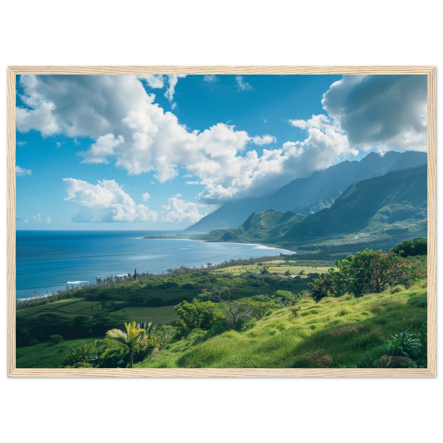 Poster Paysage Île de La Réunion ( 50x70-cm-Bois-clair)