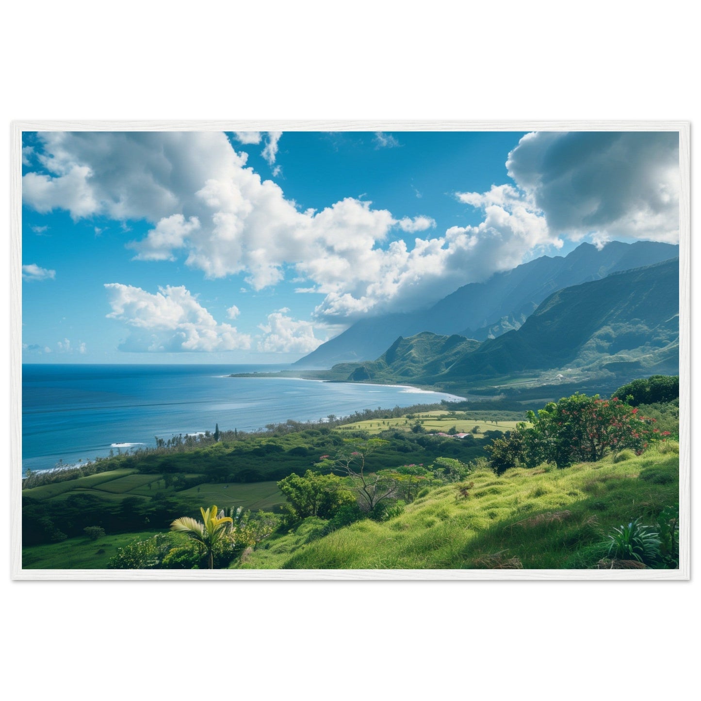 Poster Paysage Île de La Réunion ( 60x90-cm-Bois-blanc)