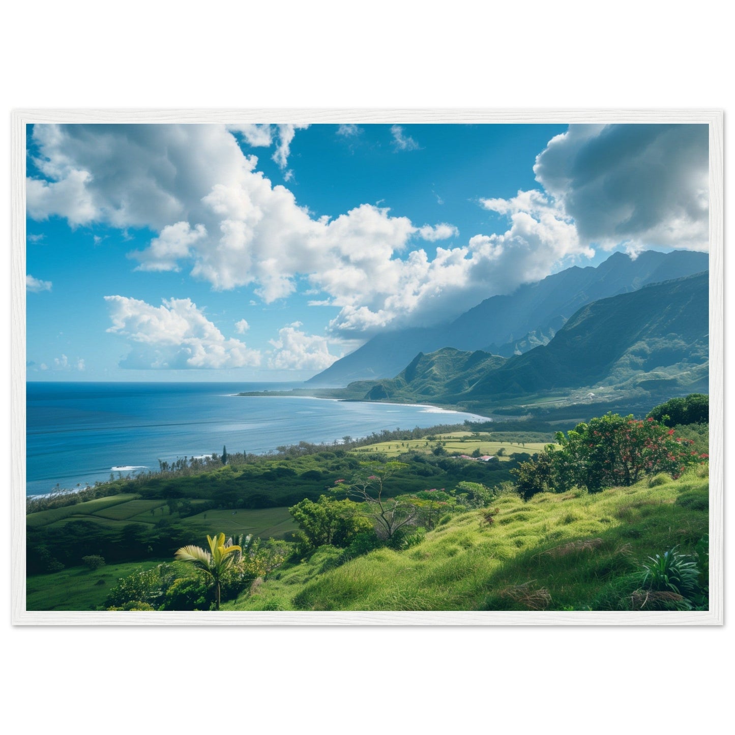 Poster Paysage Île de La Réunion ( 50x70-cm-Bois-blanc)