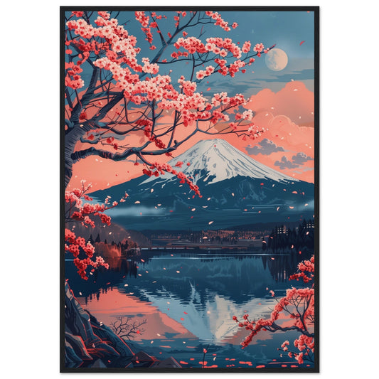 Poster Paysage Japonais ( 70x100-cm-Bois-noir)