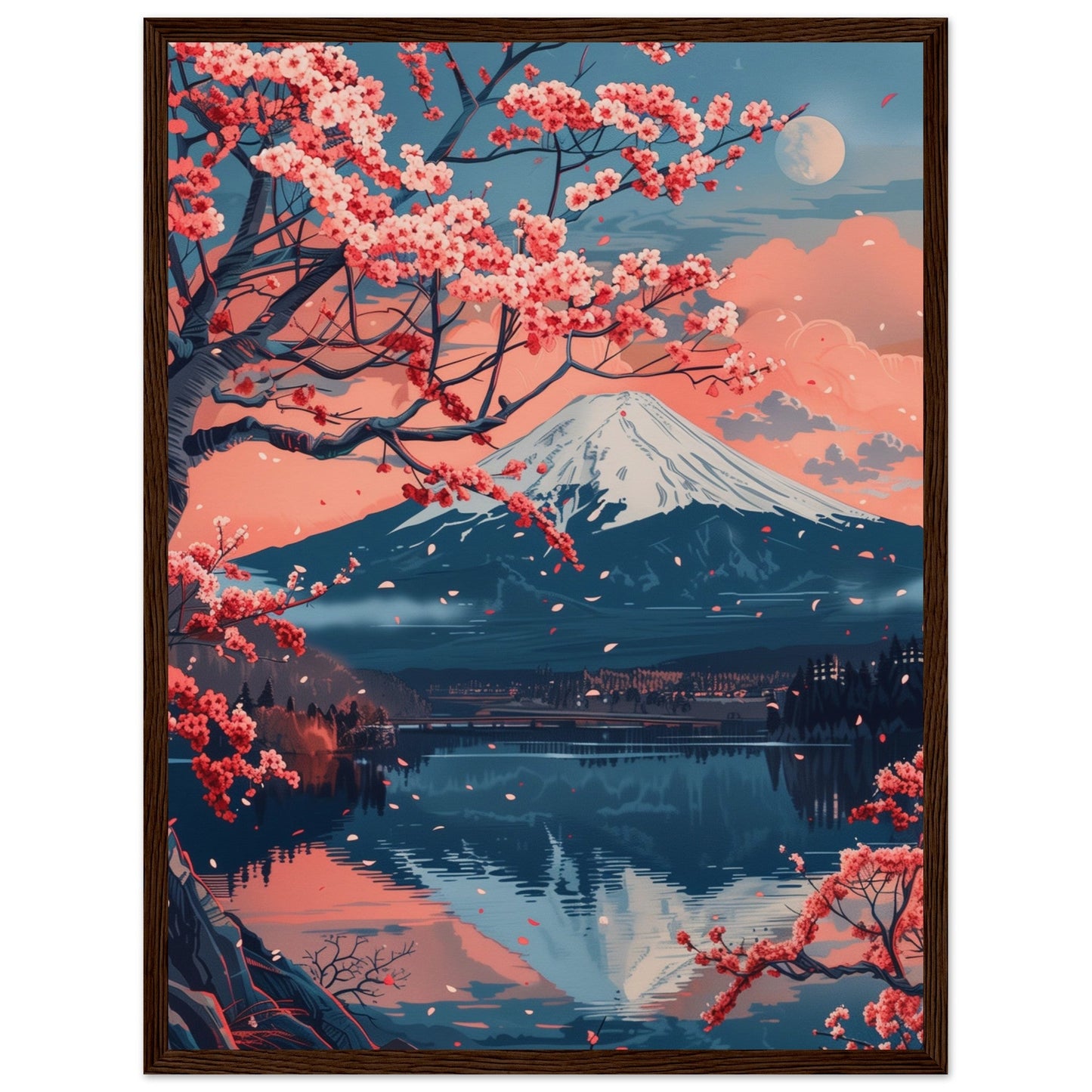 Poster Paysage Japonais ( 45x60-cm-Bois-foncé)