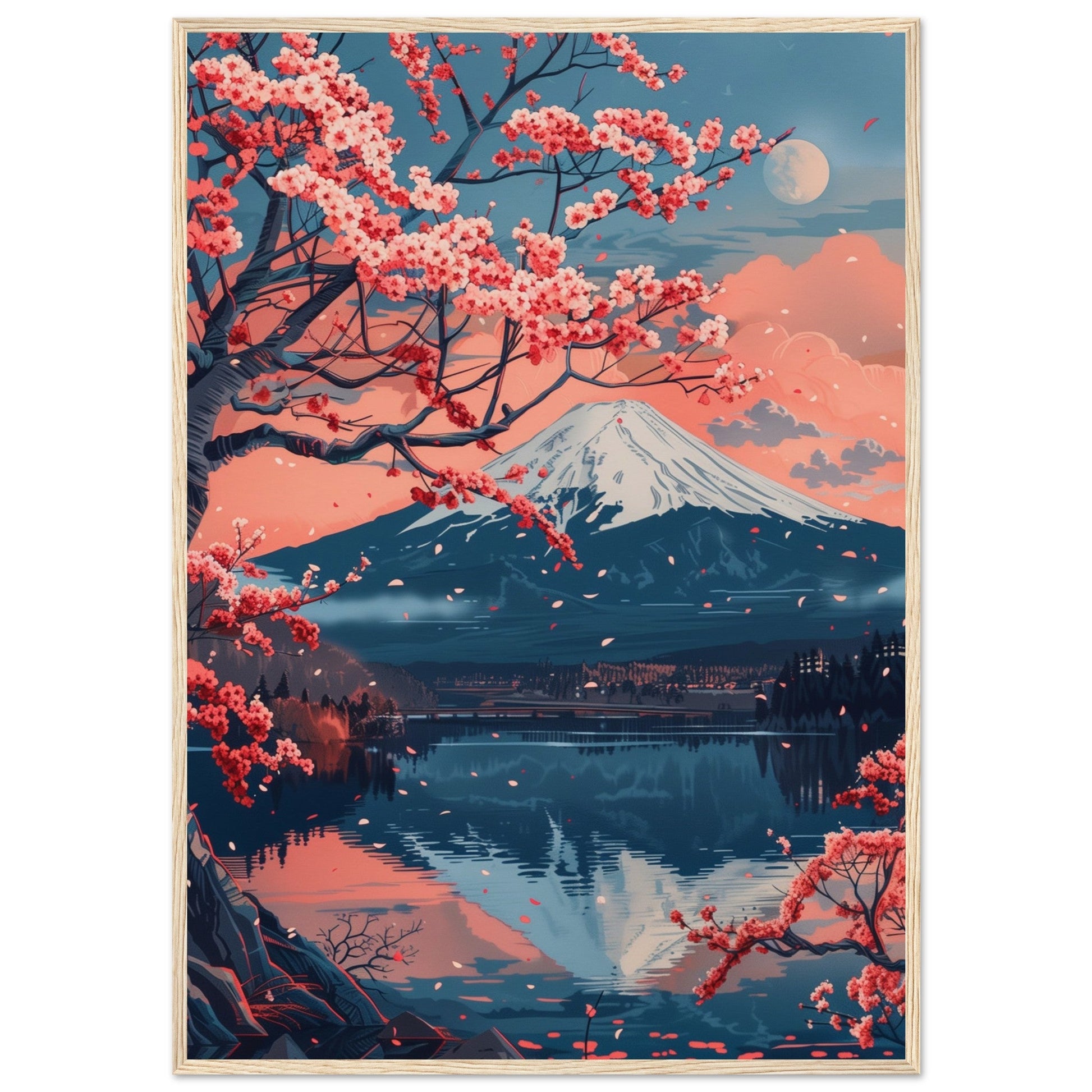 Poster Paysage Japonais ( 70x100-cm-Bois-clair)