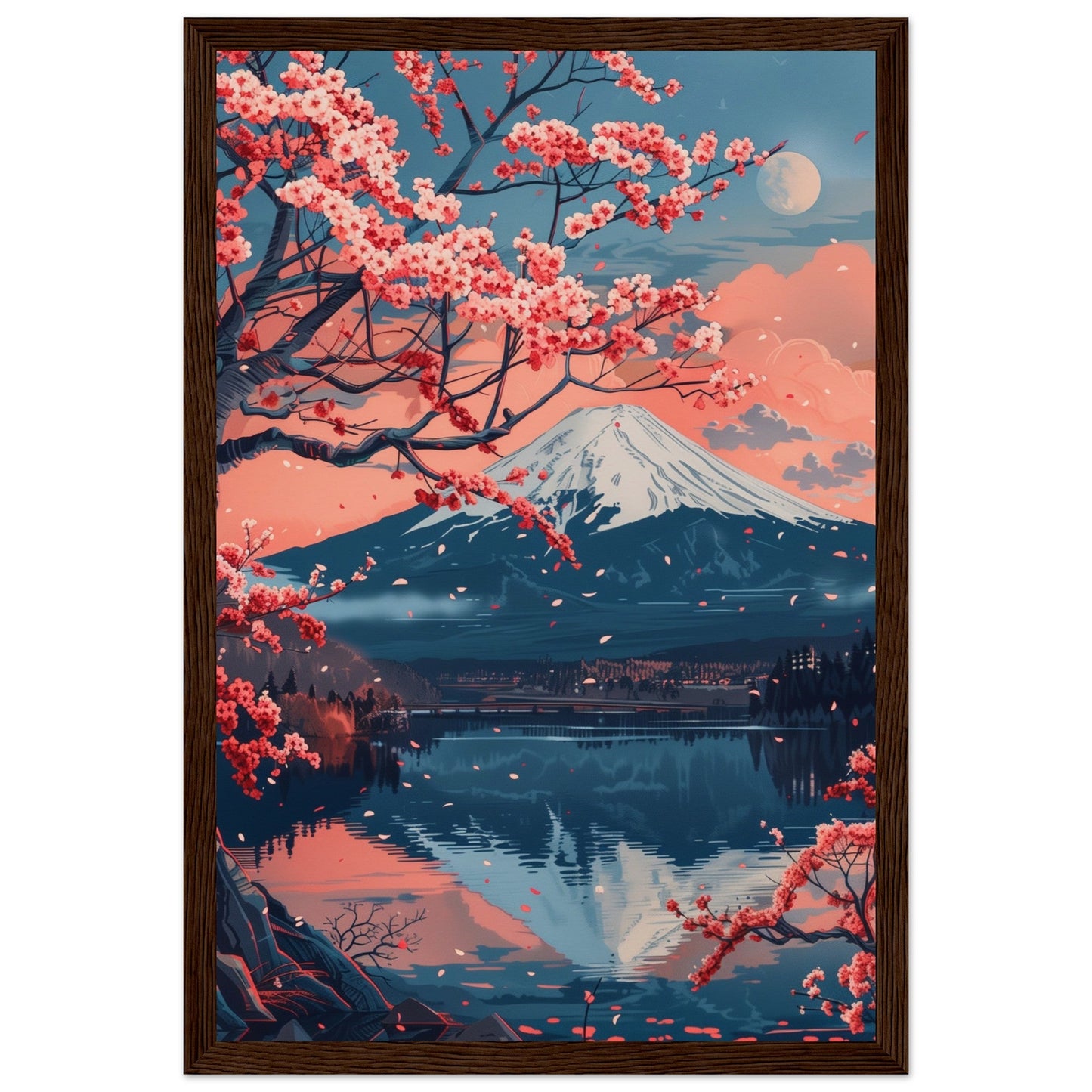 Poster Paysage Japonais ( 30x45-cm-Bois-foncé)