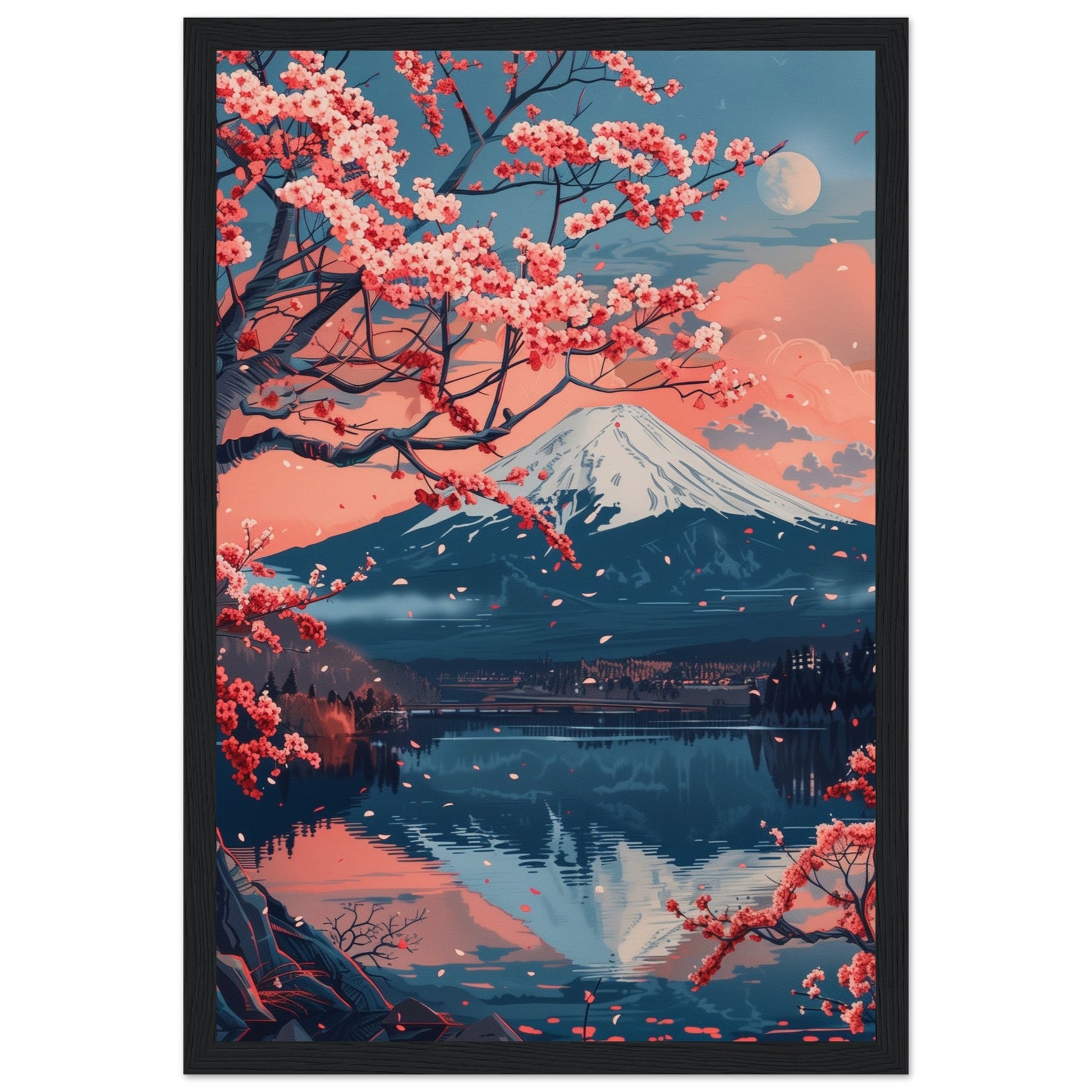 Poster Paysage Japonais ( 30x45-cm-Bois-noir)