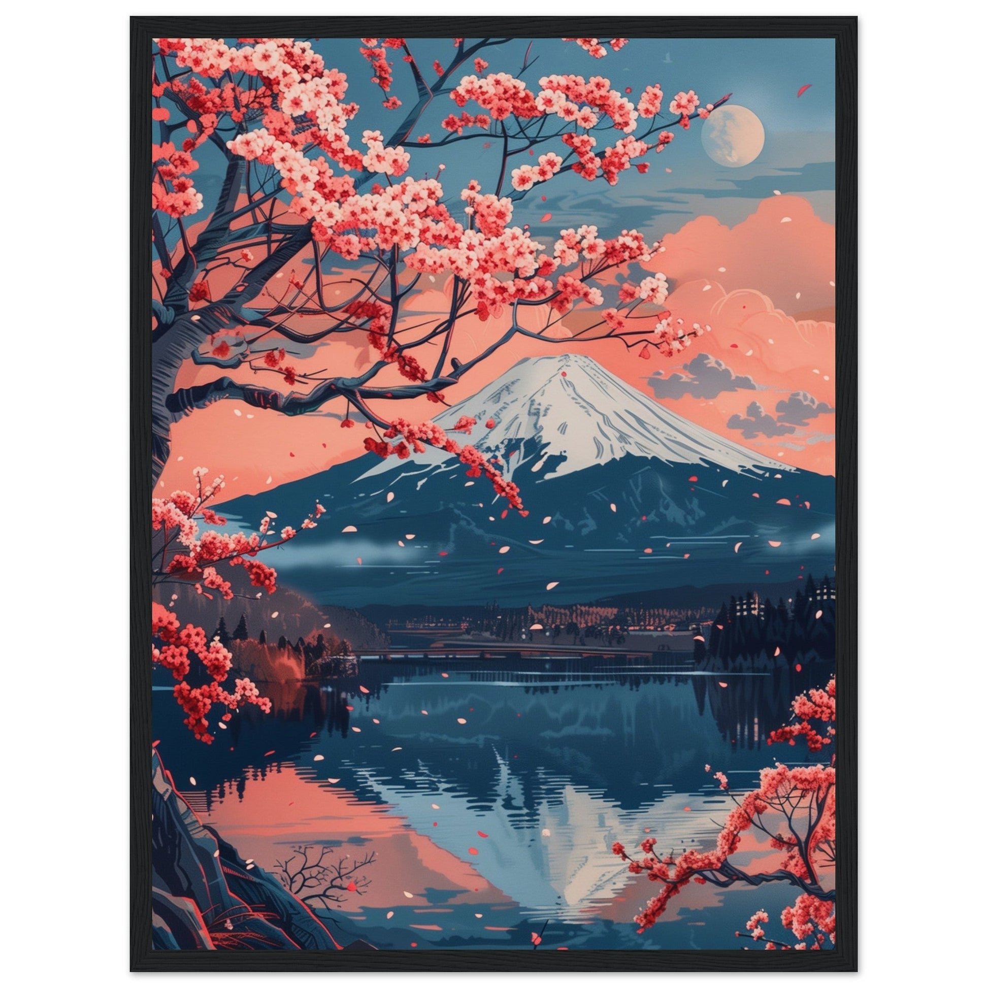 Poster Paysage Japonais ( 45x60-cm-Bois-noir)