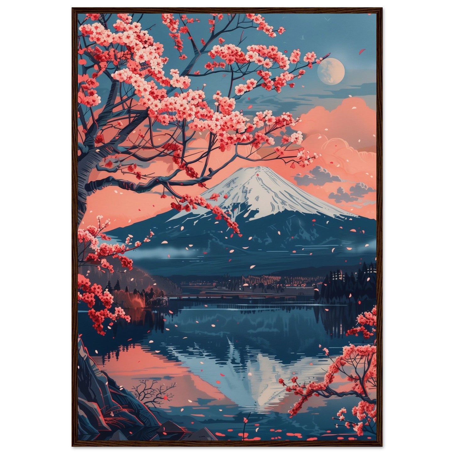 Poster Paysage Japonais ( 70x100-cm-Bois-foncé)