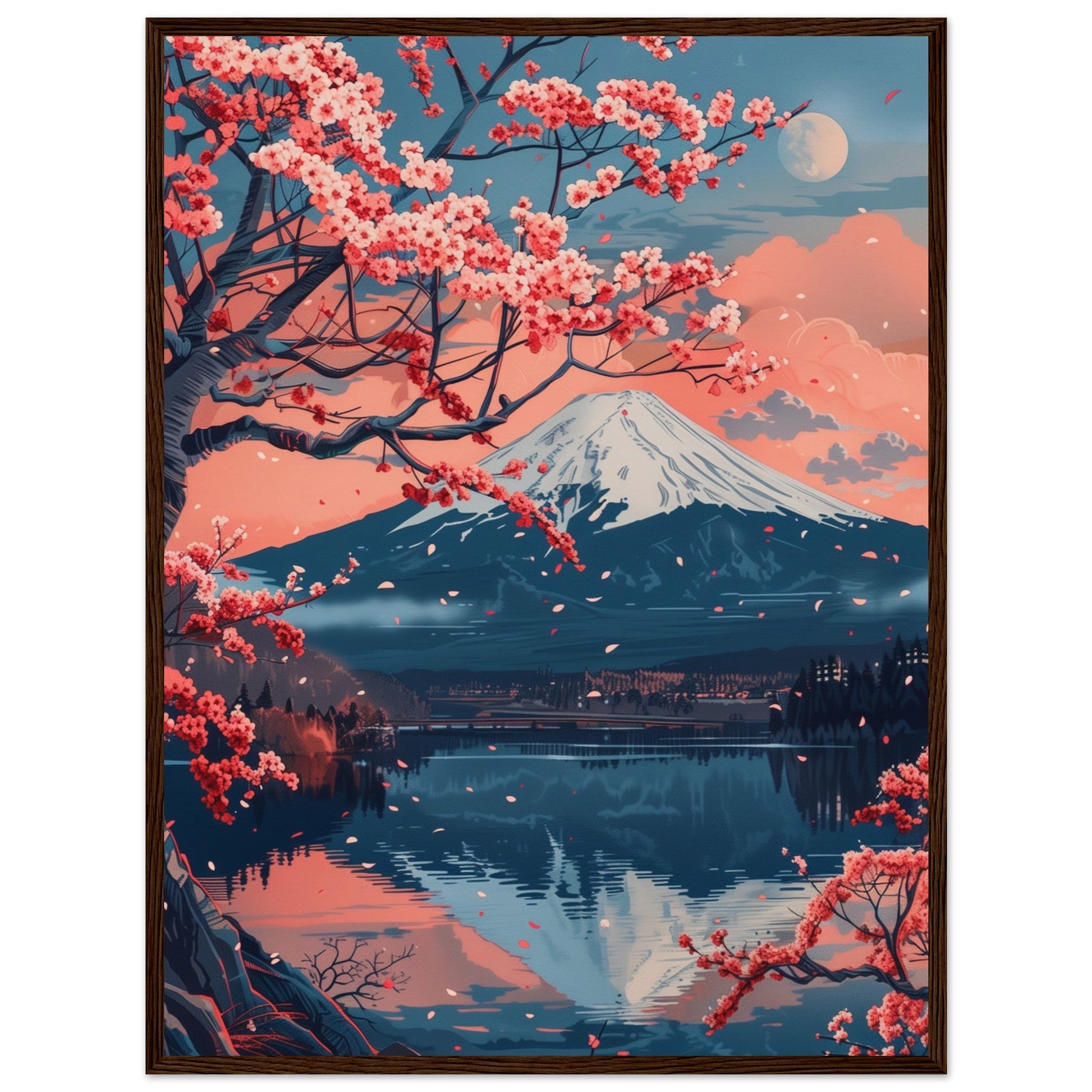 Poster Paysage Japonais ( 60x80-cm-Bois-foncé)