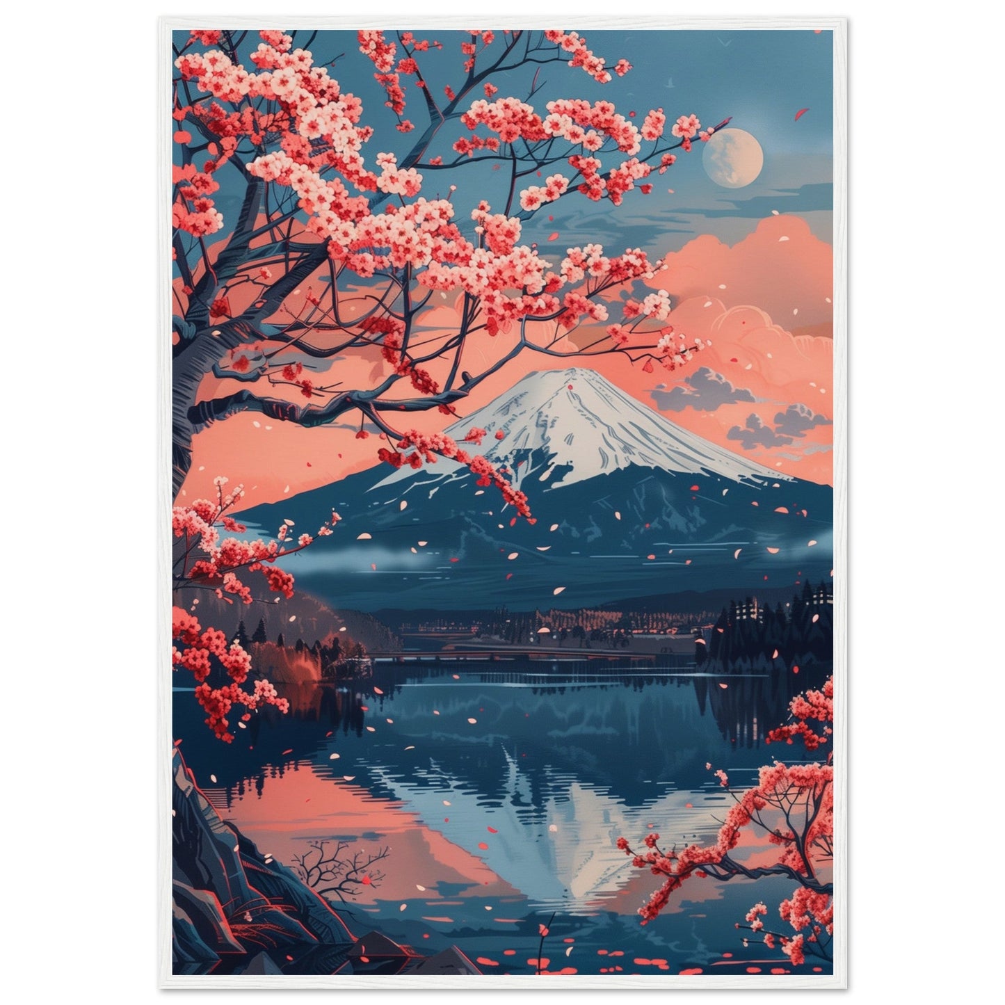 Poster Paysage Japonais ( 70x100-cm-Bois-blanc)