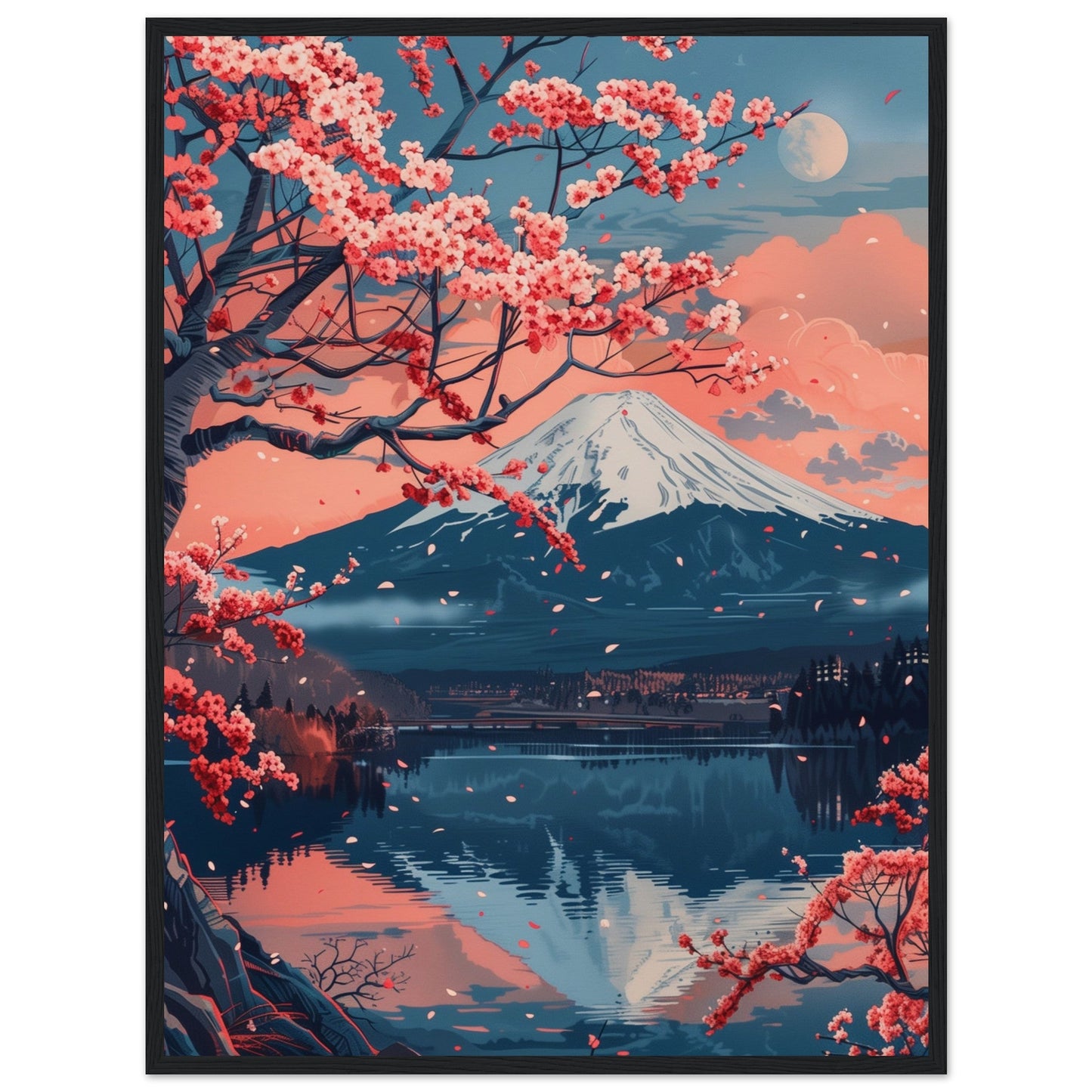 Poster Paysage Japonais ( 60x80-cm-Bois-noir)