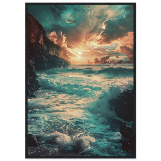 Poster Paysage Mer ( 70x100-cm-Bois-noir)