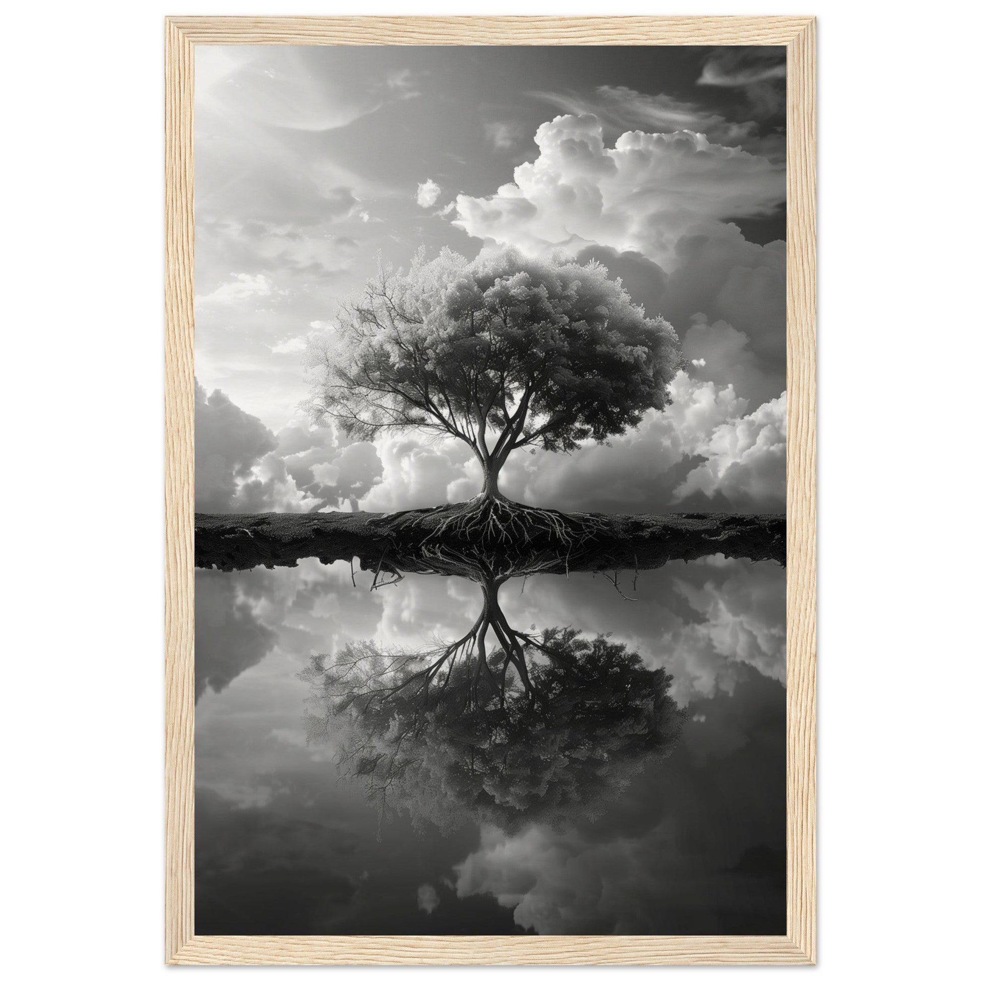 Poster Paysage Noir et Blanc ( 30x45-cm-Bois-clair)