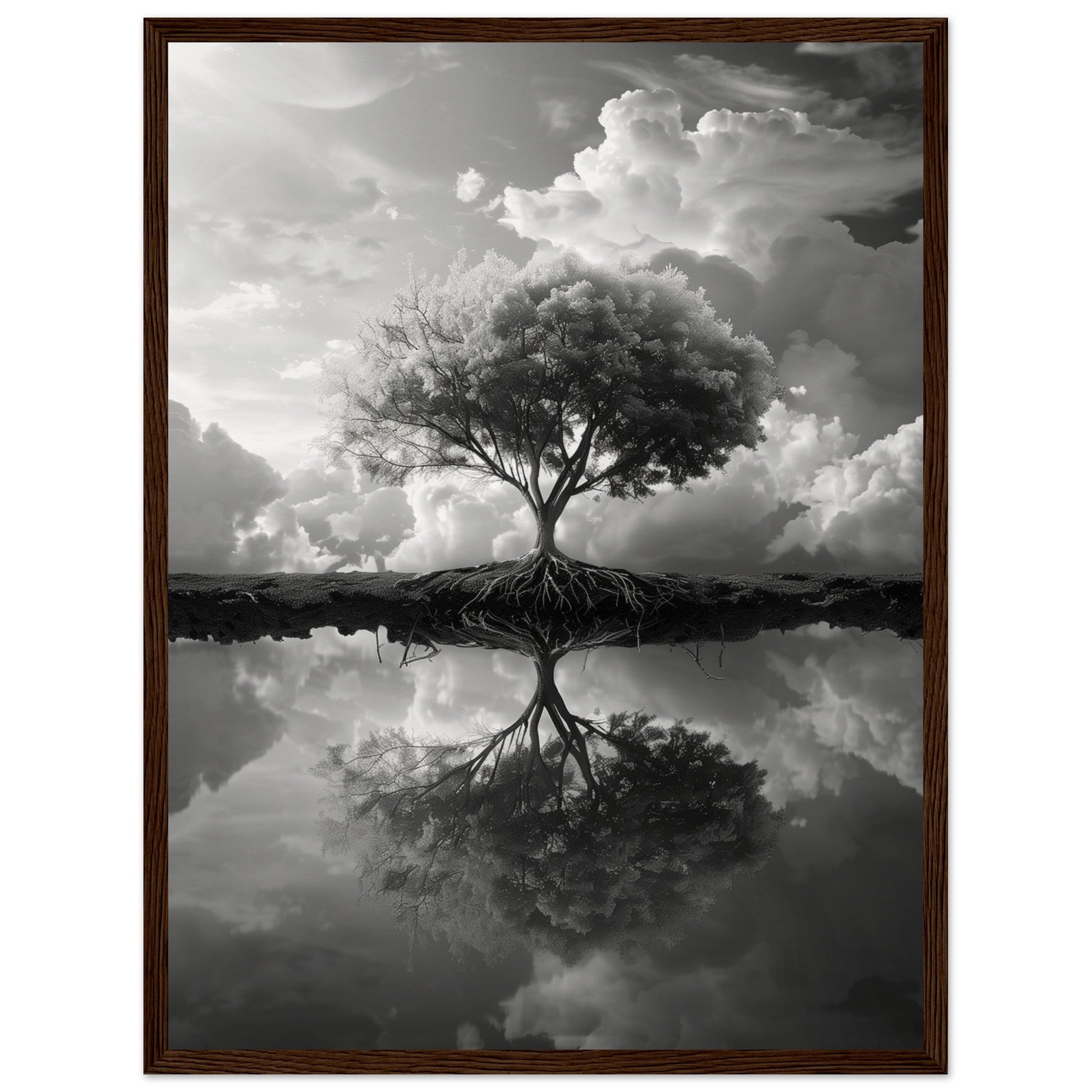 Poster Paysage Noir et Blanc ( 45x60-cm-Bois-foncé)