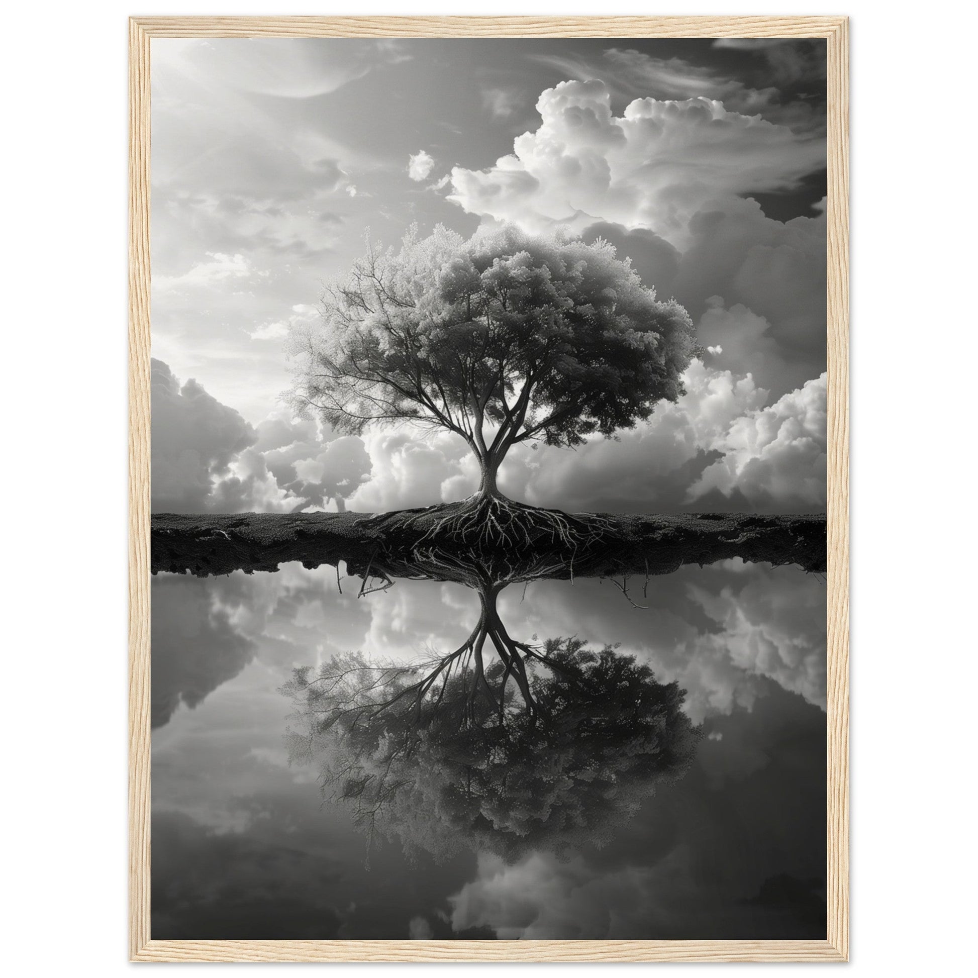 Poster Paysage Noir et Blanc ( 45x60-cm-Bois-clair)