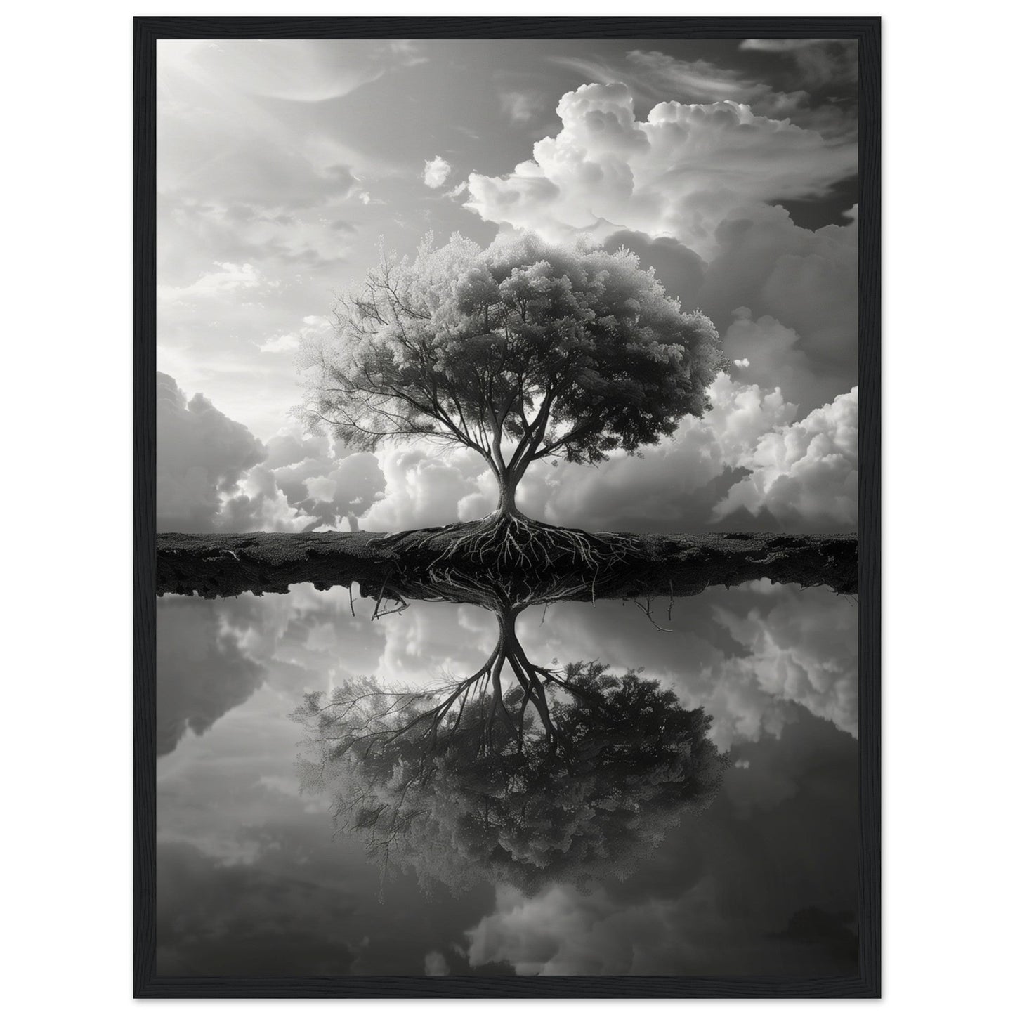 Poster Paysage Noir et Blanc ( 45x60-cm-Bois-noir)