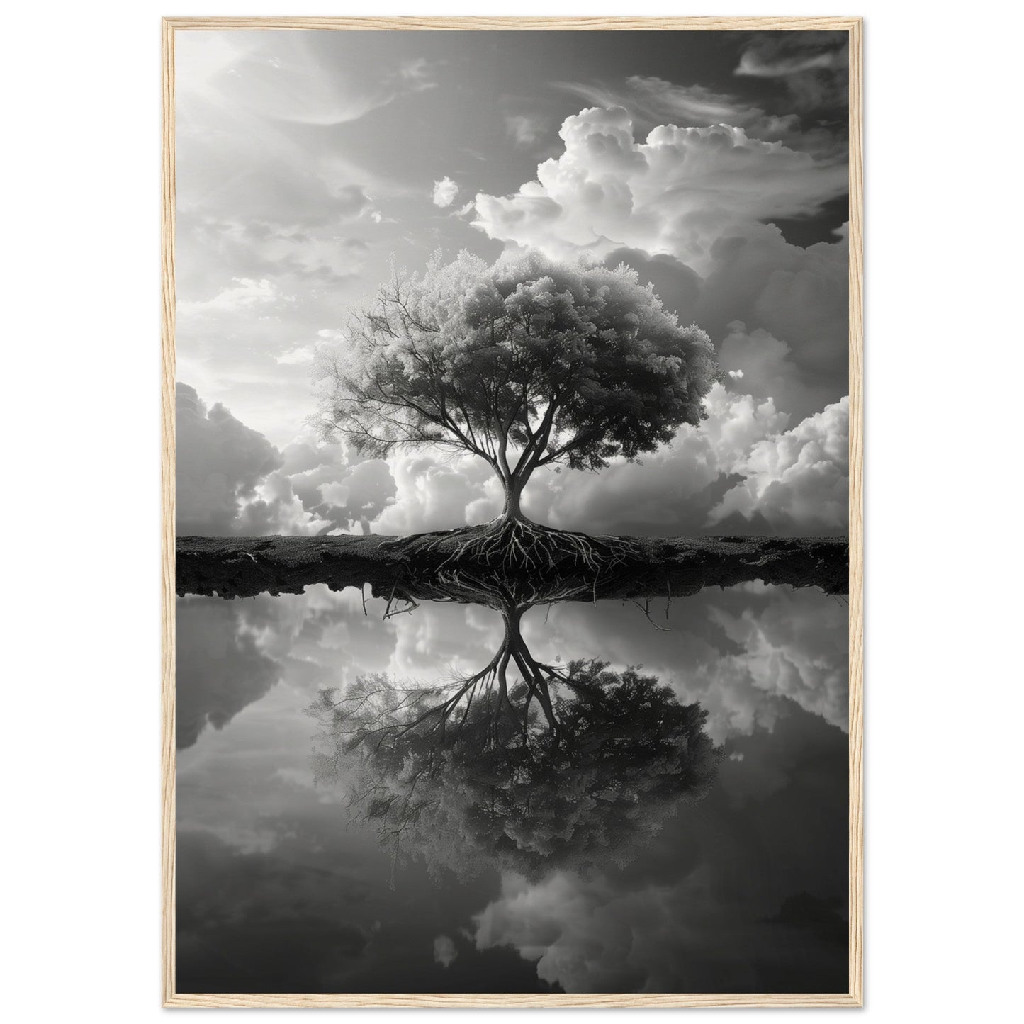 Poster Paysage Noir et Blanc ( 70x100-cm-Bois-clair)