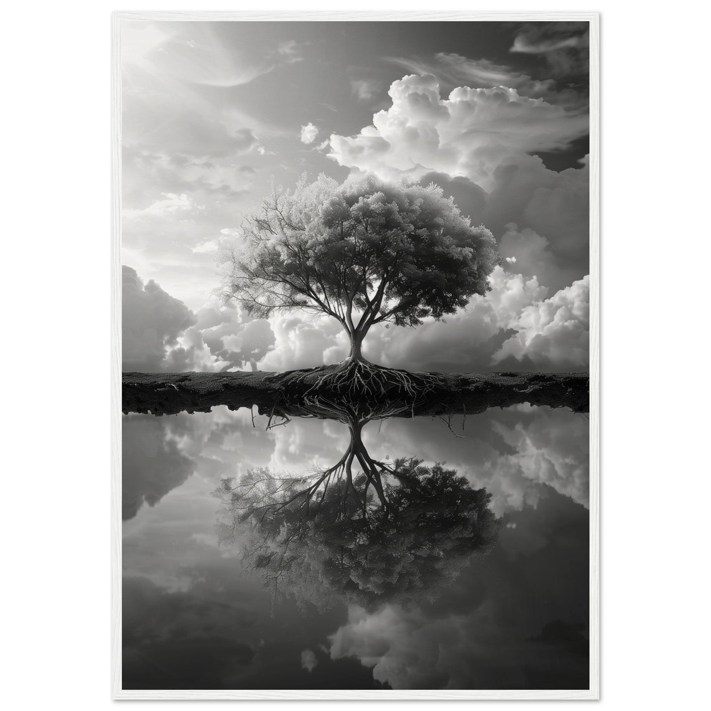 Poster Paysage Noir et Blanc ( 70x100-cm-Bois-blanc)