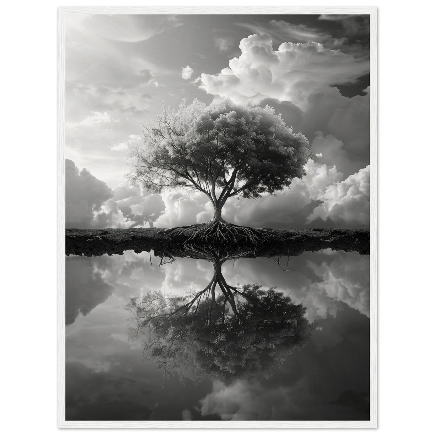 Poster Paysage Noir et Blanc ( 60x80-cm-Bois-blanc)