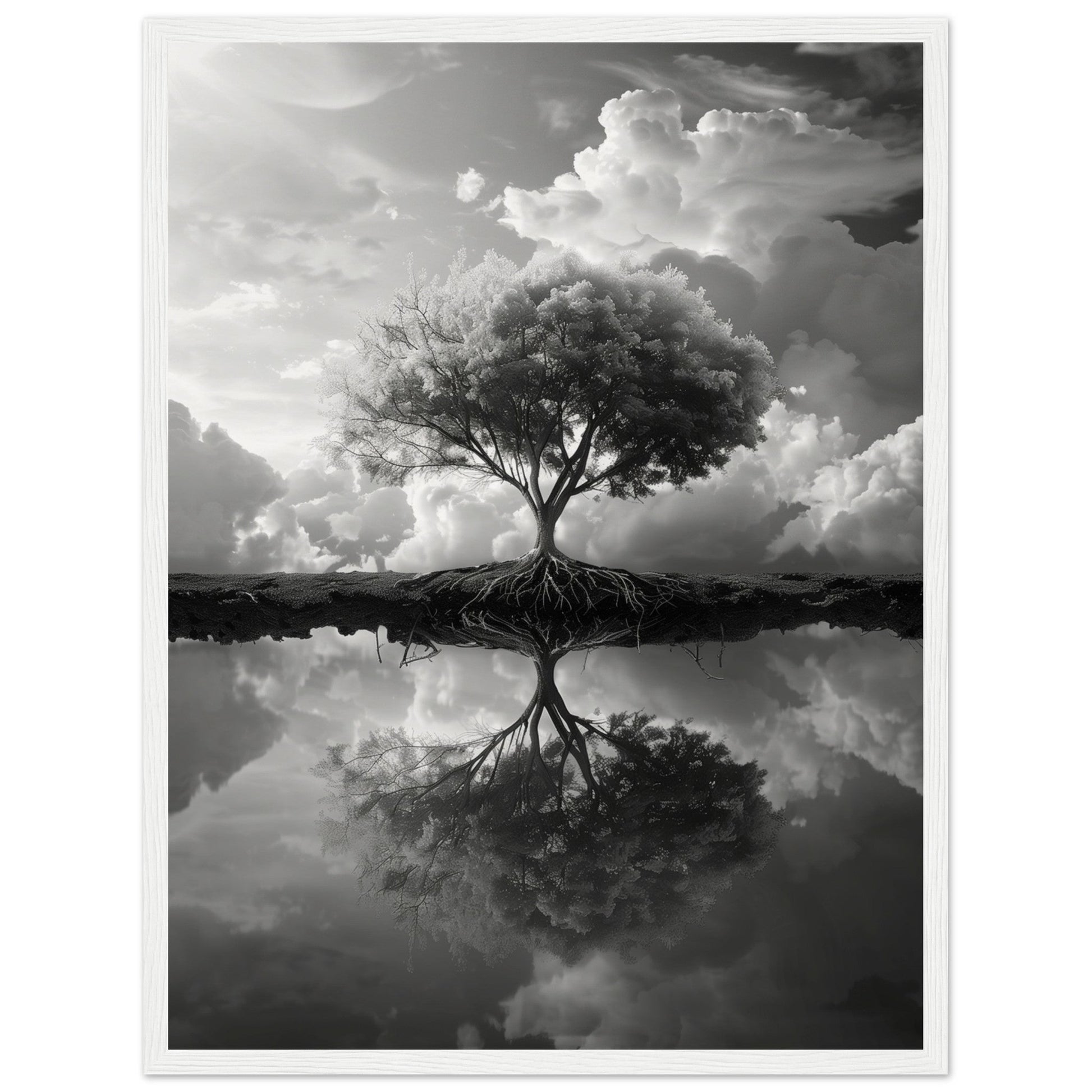 Poster Paysage Noir et Blanc ( 45x60-cm-Bois-blanc)