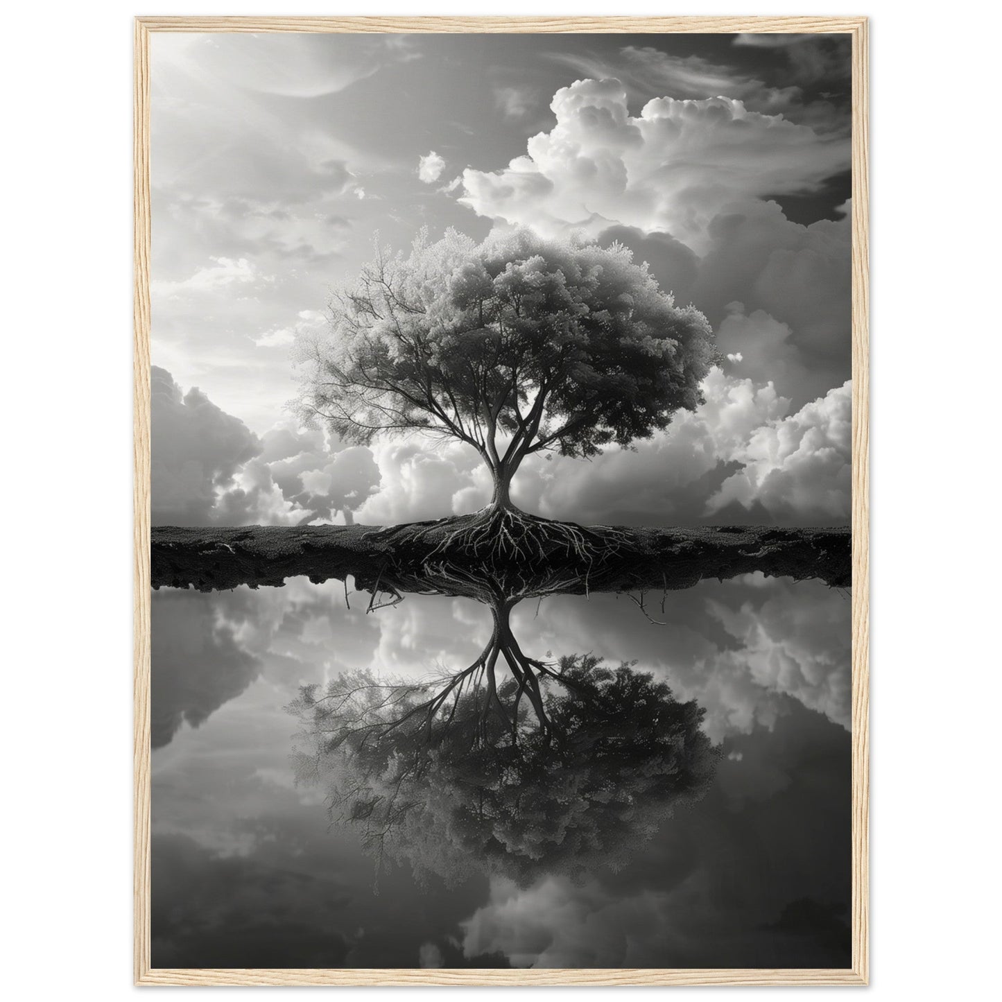 Poster Paysage Noir et Blanc ( 60x80-cm-Bois-clair)