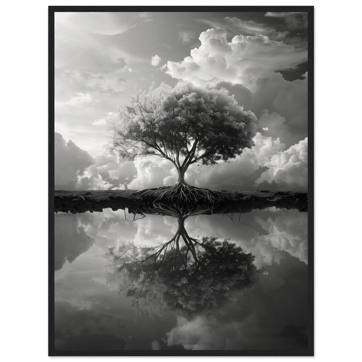 Poster Paysage Noir et Blanc ( 60x80-cm-Bois-noir)