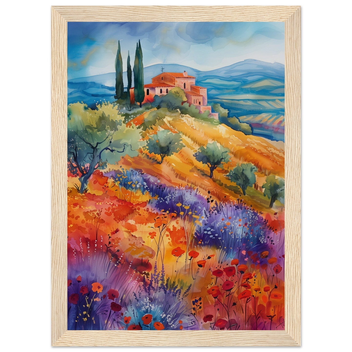 Poster Paysage Provençal ( 21x29.7-cm-Bois-clair)