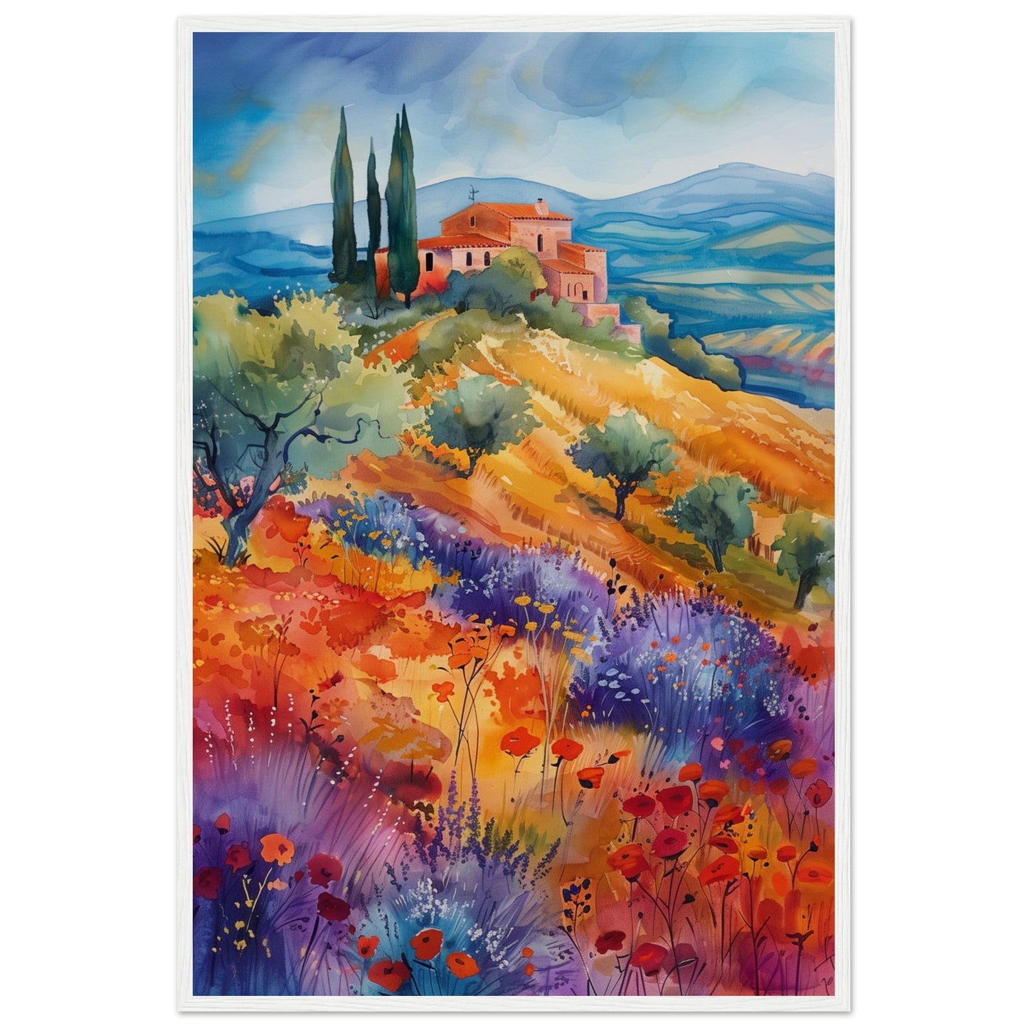 Poster Paysage Provençal ( 60x90-cm-Bois-blanc)